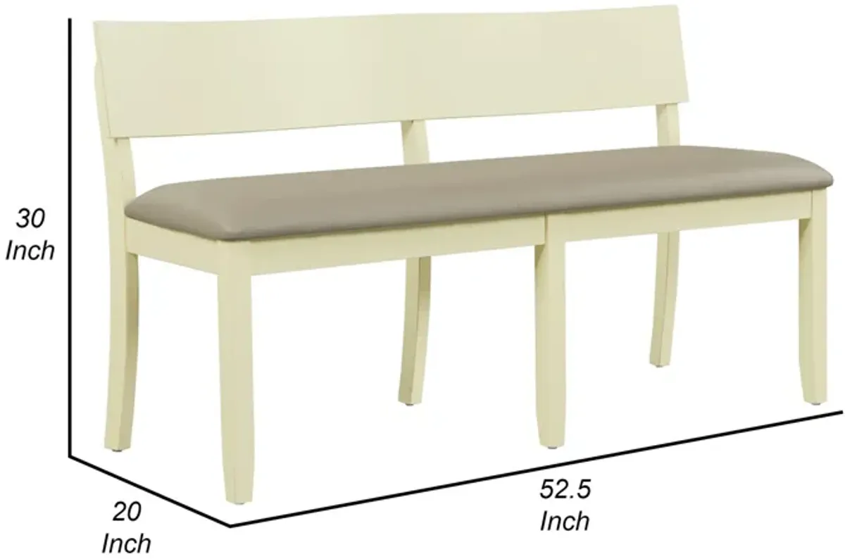 Celi 53 Inch Dining Bench, Taupe Faux Leather Seat, Beige Wood Frame - Benzara