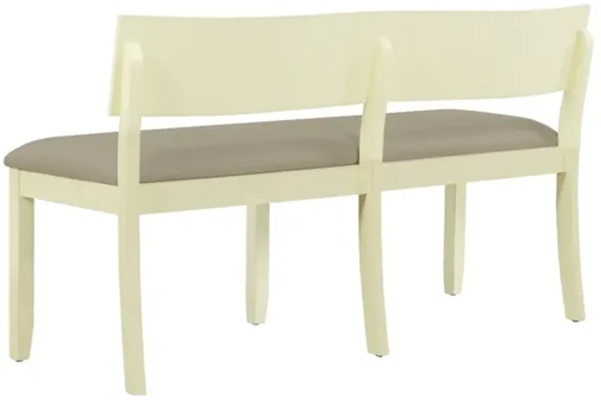 Celi 53 Inch Dining Bench, Taupe Faux Leather Seat, Beige Wood Frame - Benzara