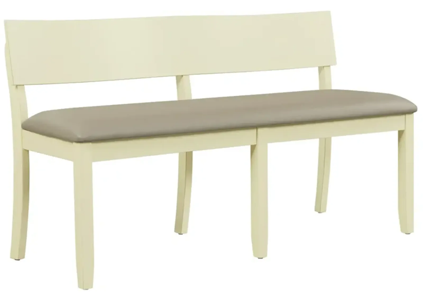 Celi 53 Inch Dining Bench, Taupe Faux Leather Seat, Beige Wood Frame - Benzara