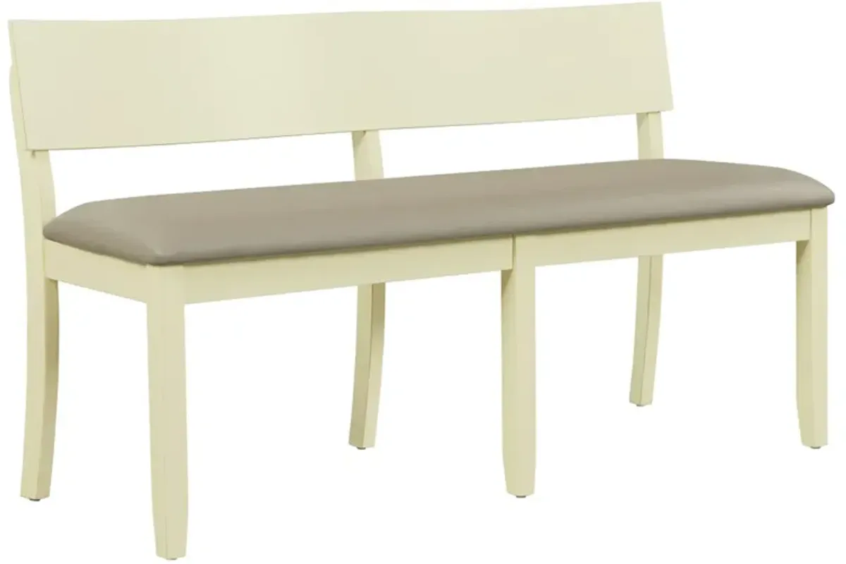 Celi 53 Inch Dining Bench, Taupe Faux Leather Seat, Beige Wood Frame - Benzara