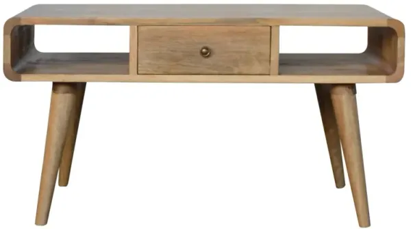 Curved  Solid Wood 2 Drawer Oak-ish Coffee Table