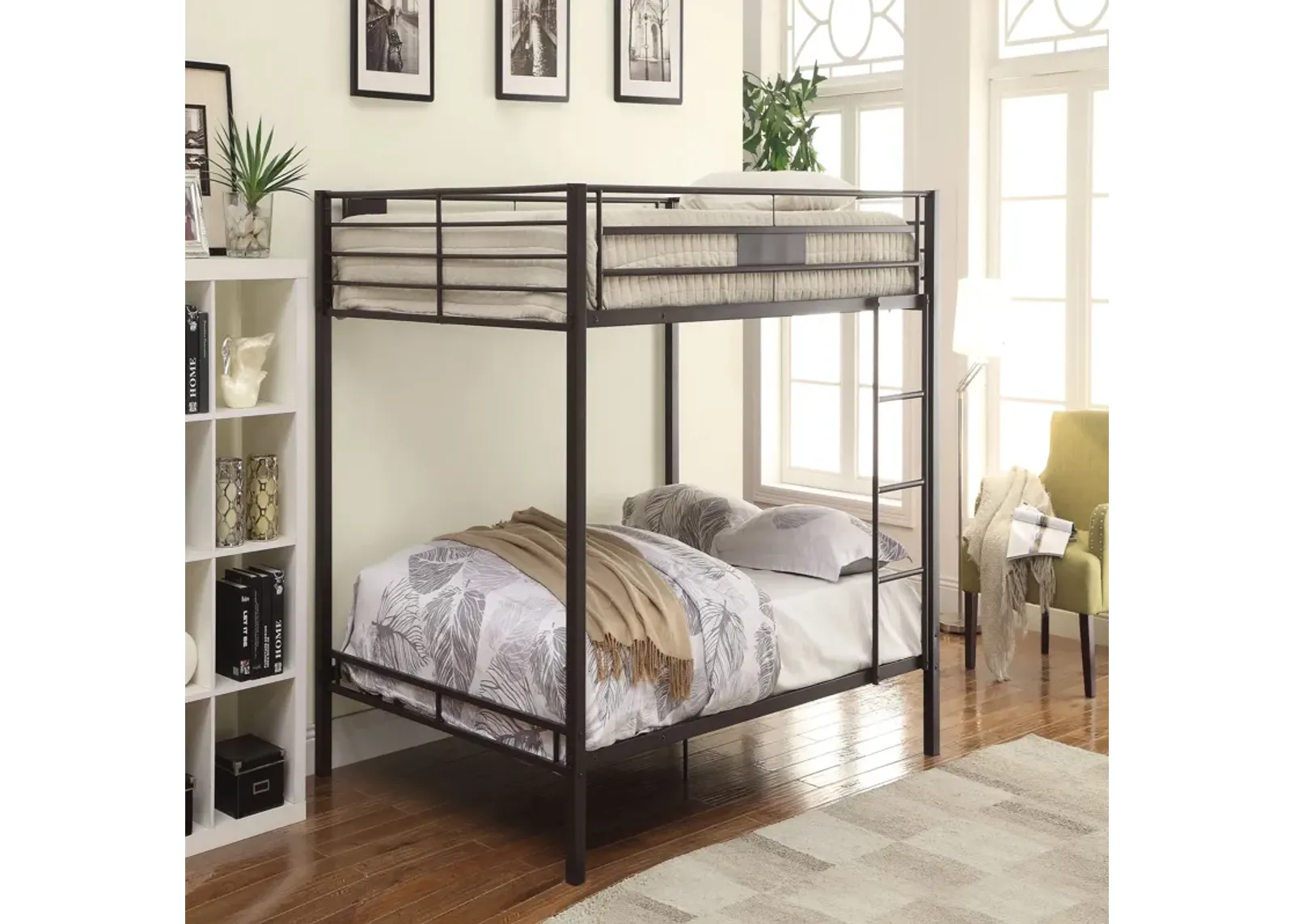 Metal Queen/Queen Bunk Bed, Black Sand-Benzara