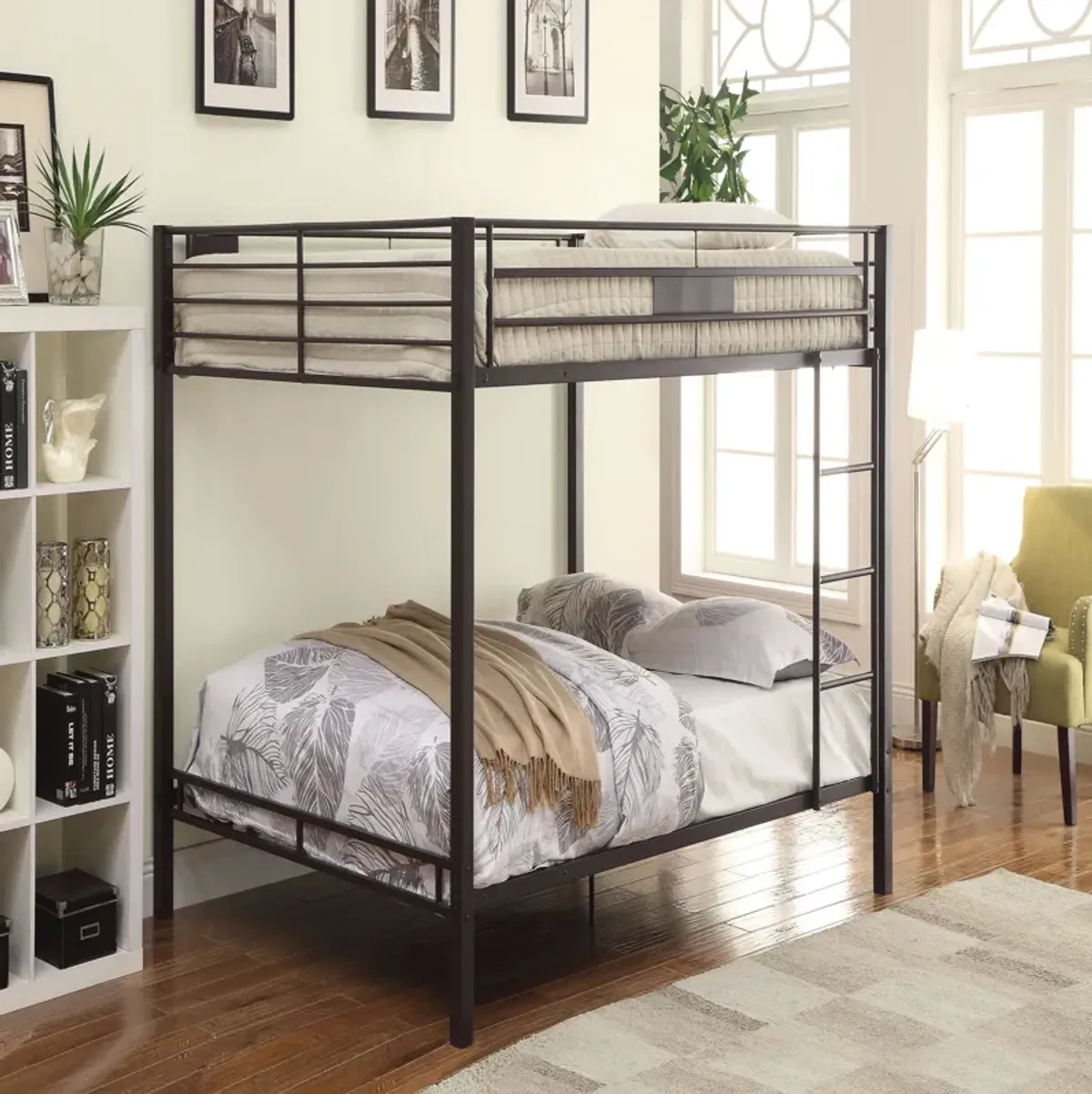 Metal Queen/Queen Bunk Bed, Black Sand-Benzara