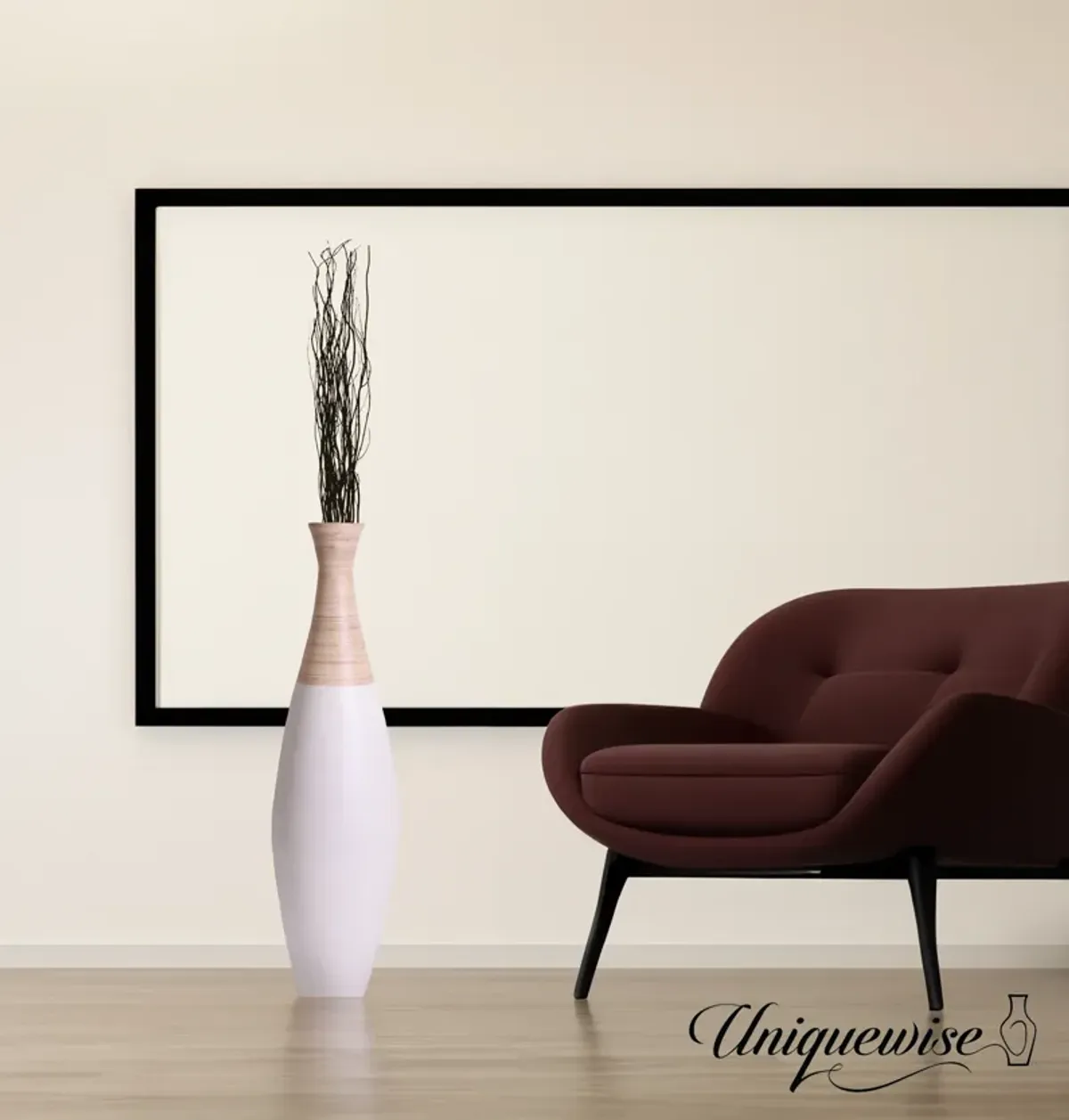 31.5 inch Spun Bamboo Tall Trumpet Floor Vase - Decorative Home Accent, Natural Bamboo, Indoor Decoration, Sustainable Materials, Tall Floral Display, Handmade Bamboo Vase, Floor Standing Vase, Black