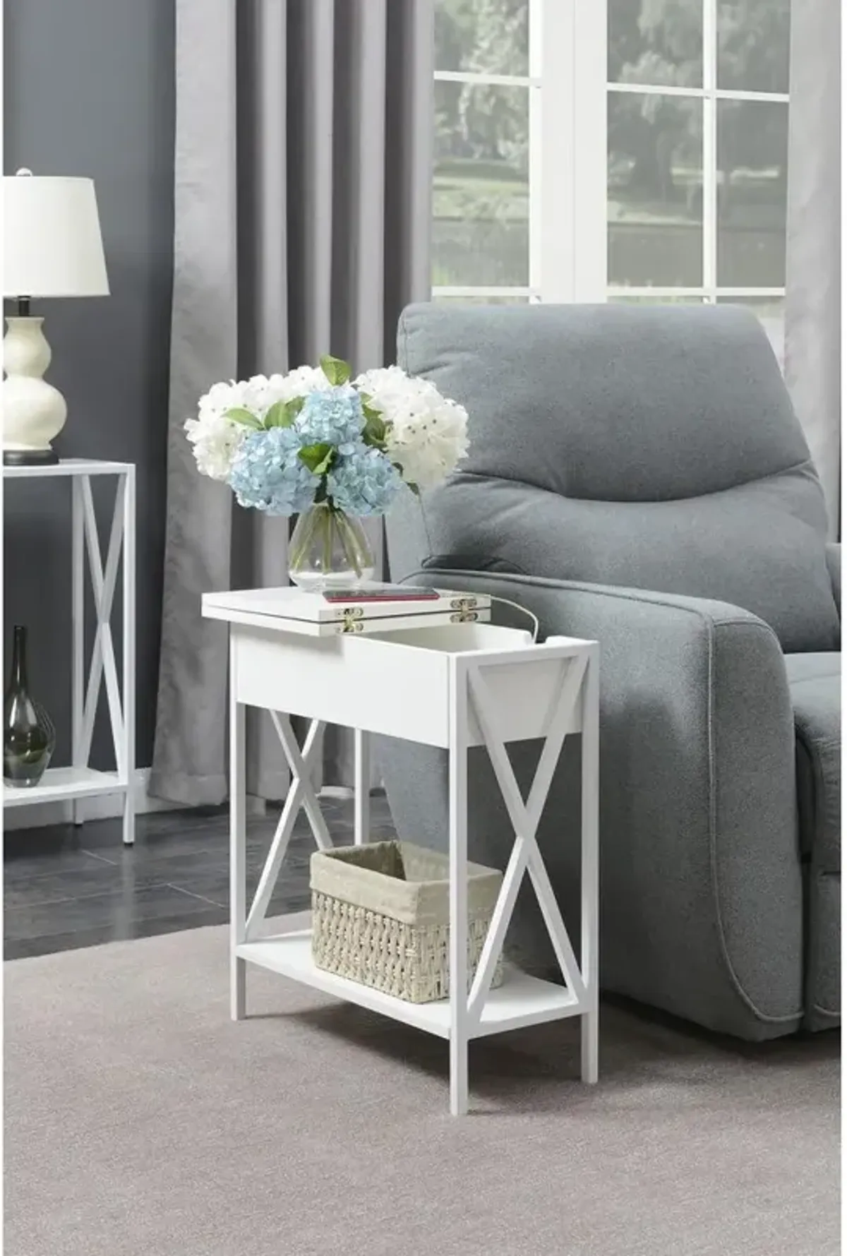 Convience Concept, Inc. Tucson Flip Top End Table with Charging Station and Shelf