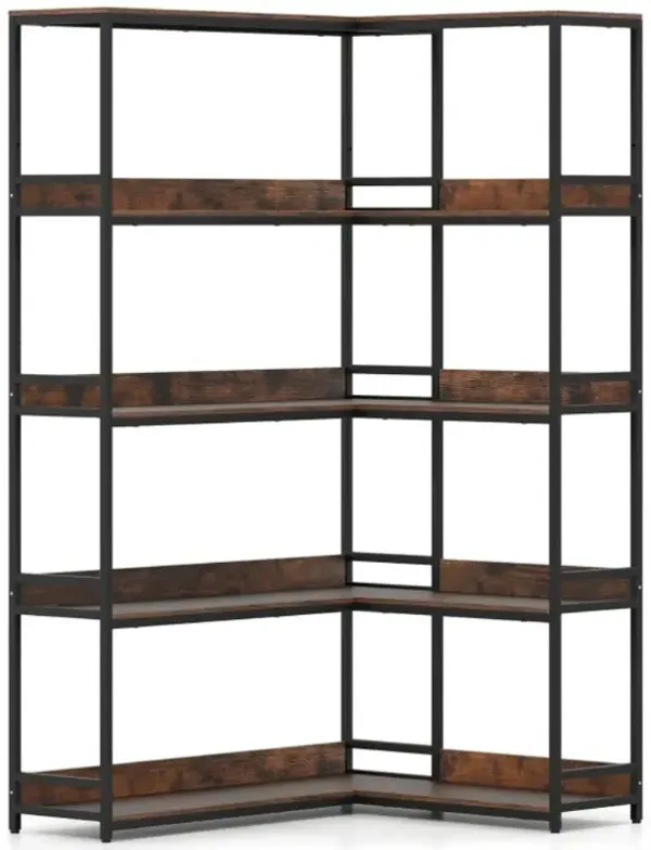 Hivvago Corner Bookshelf 5-Tier L-Shaped Bookcase Etagere Bookshelf with Metal Frame