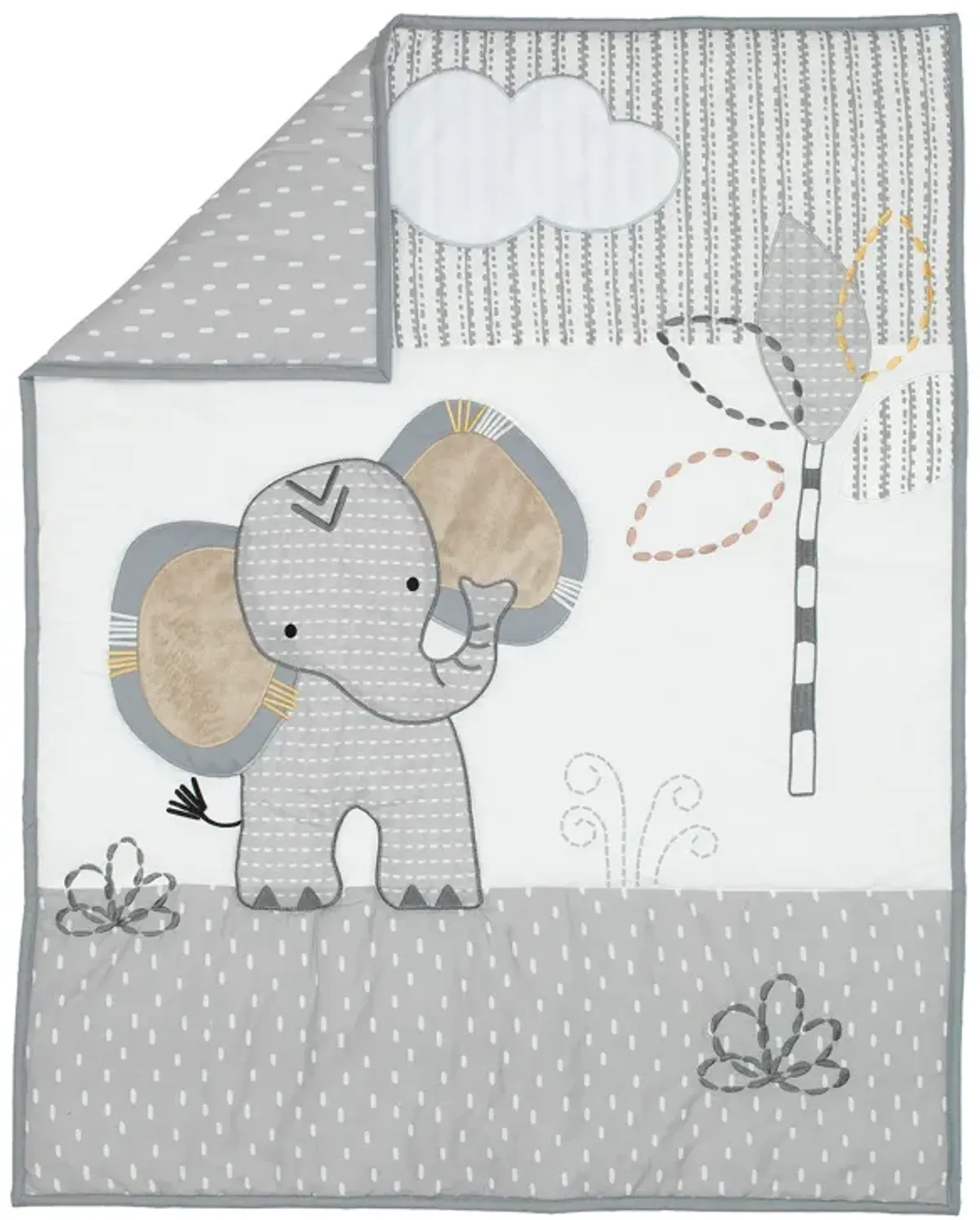 Lambs & Ivy Jungle Safari Elephant 3-Piece Mini Crib Bedding Set - Gray/White