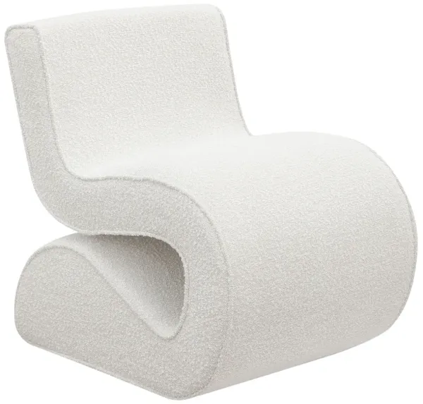 Zea Unique Accent Chair, Modern Curved, White Boucle Upholstery, Metal