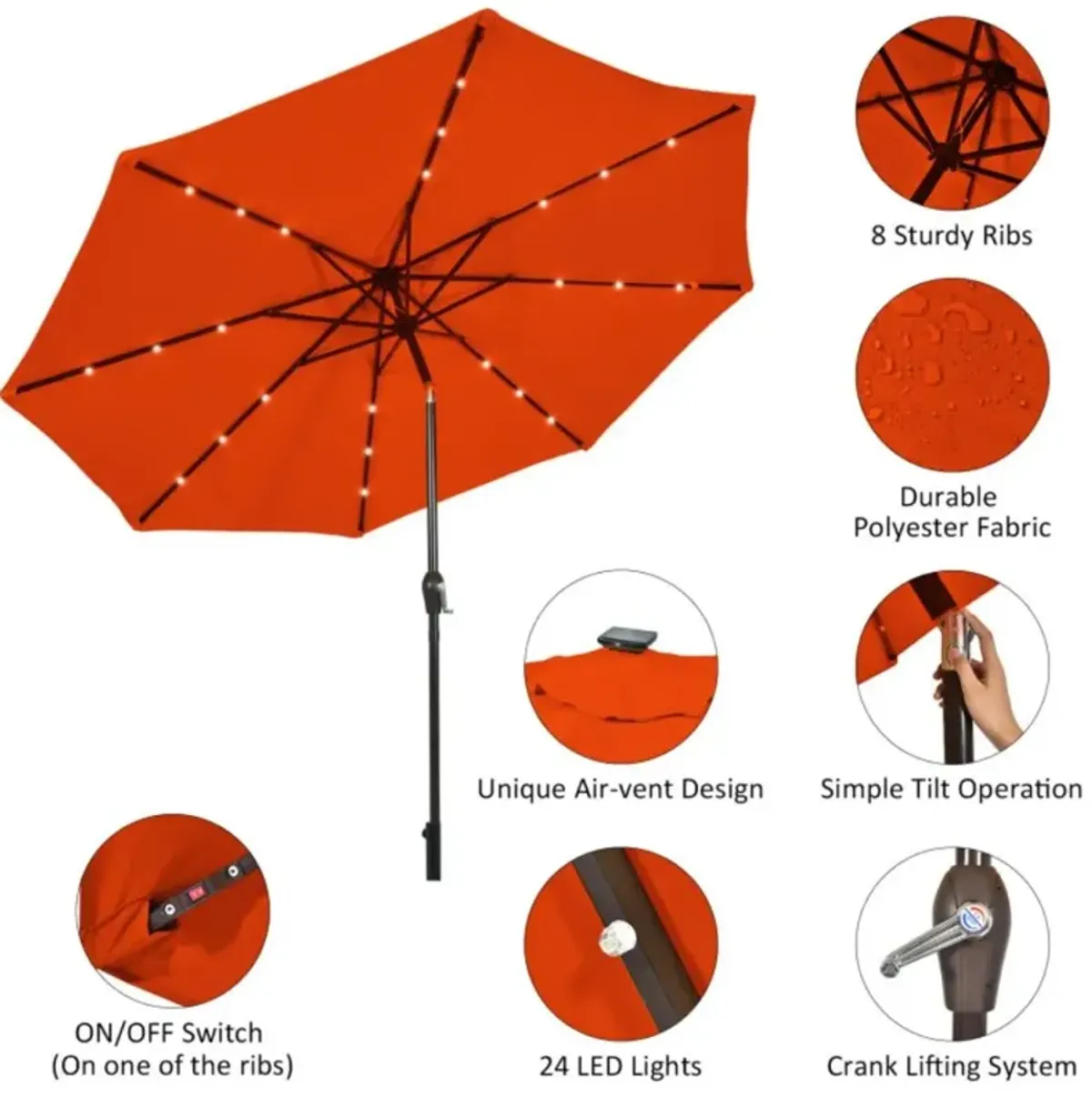 Hivvago 10 Feet Outdoor Patio Umbrella with Bright Solar LED Lights