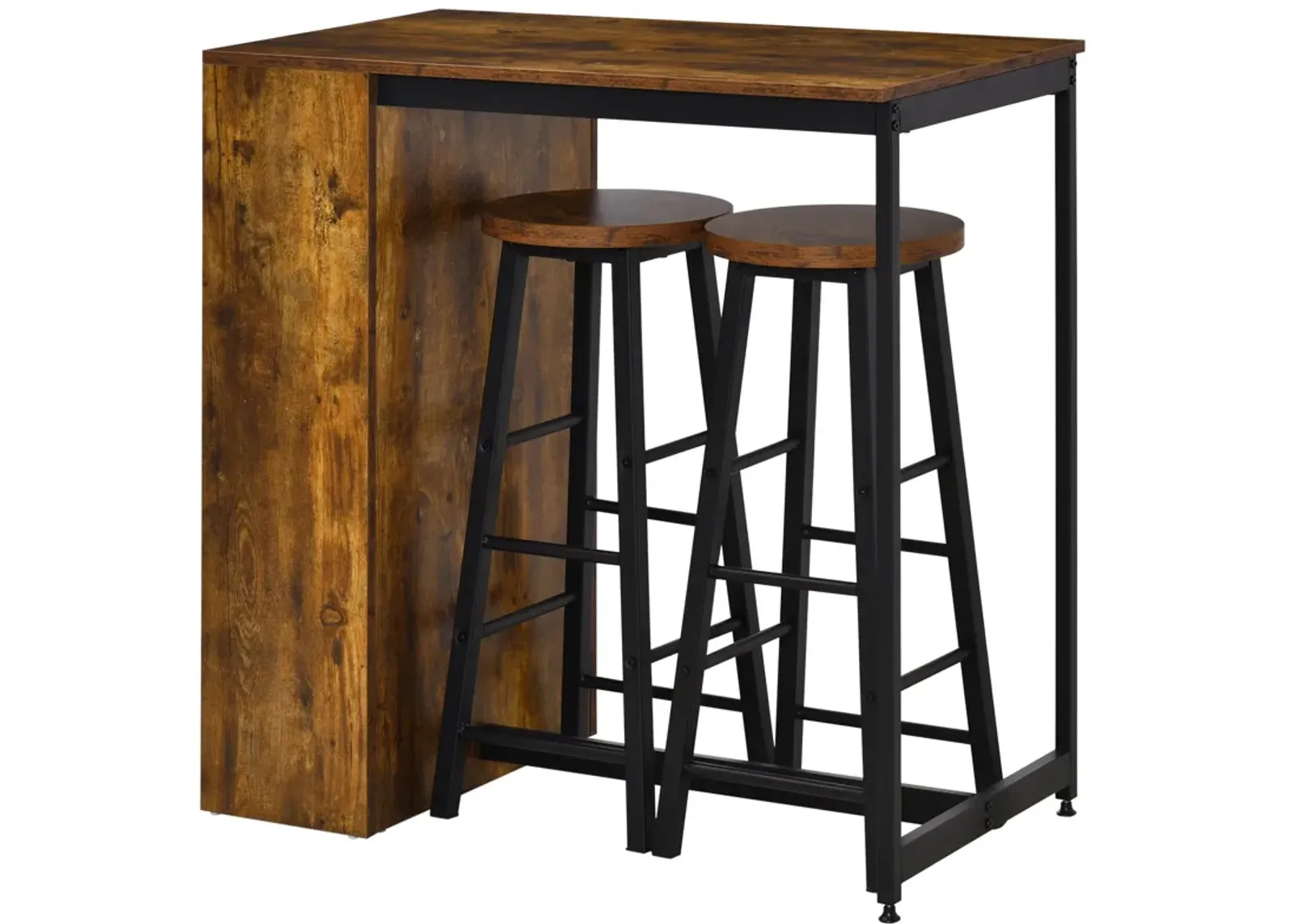 Rustic Brown/Black Dining: 3-Piece Bar Table Set with Stools