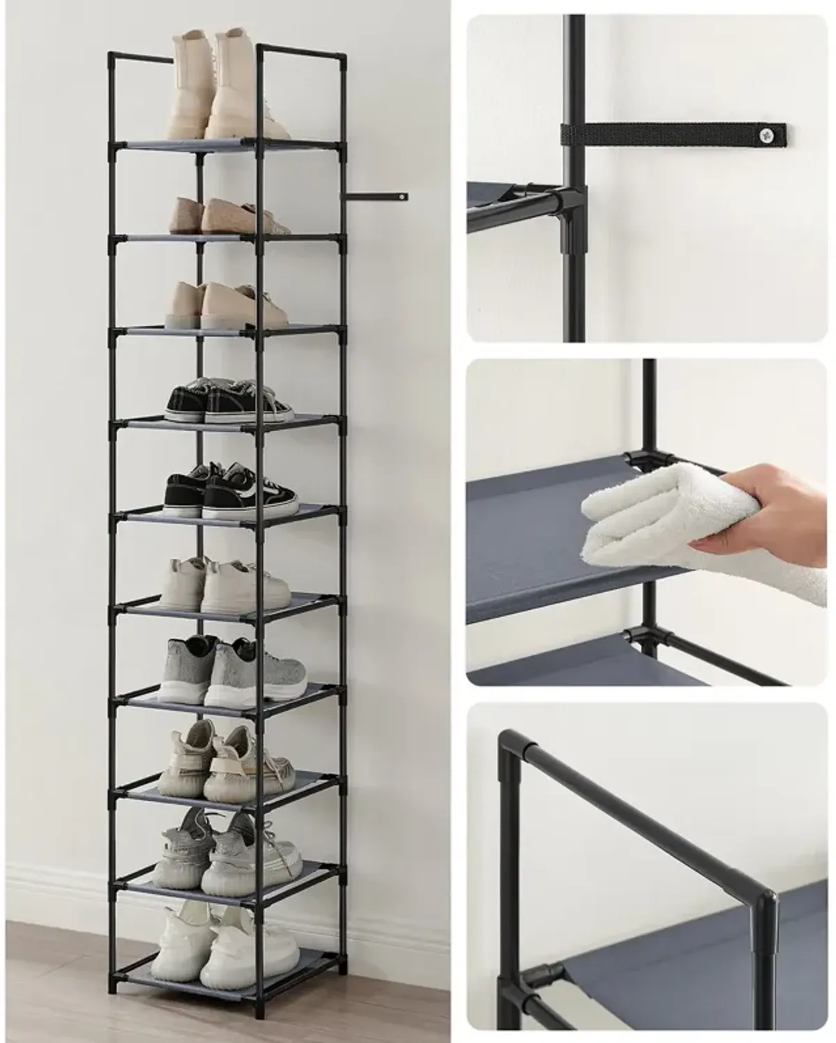 10-Tier Adjustable Shoe Rack for Efficient Storage and Organization