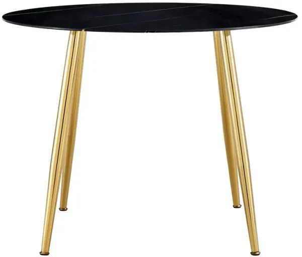 Hivvago 40 inches Modern Minimalist Round Marbled Glass  Table with Gold Metal Legs