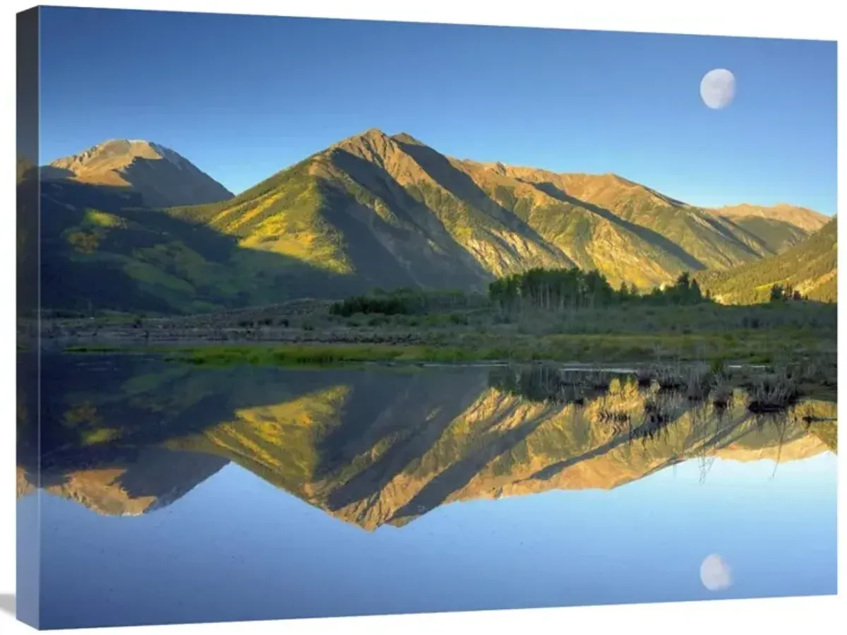 Moon and Twin Peaks reflected in lake, Colorado-Canvas Art-32x24