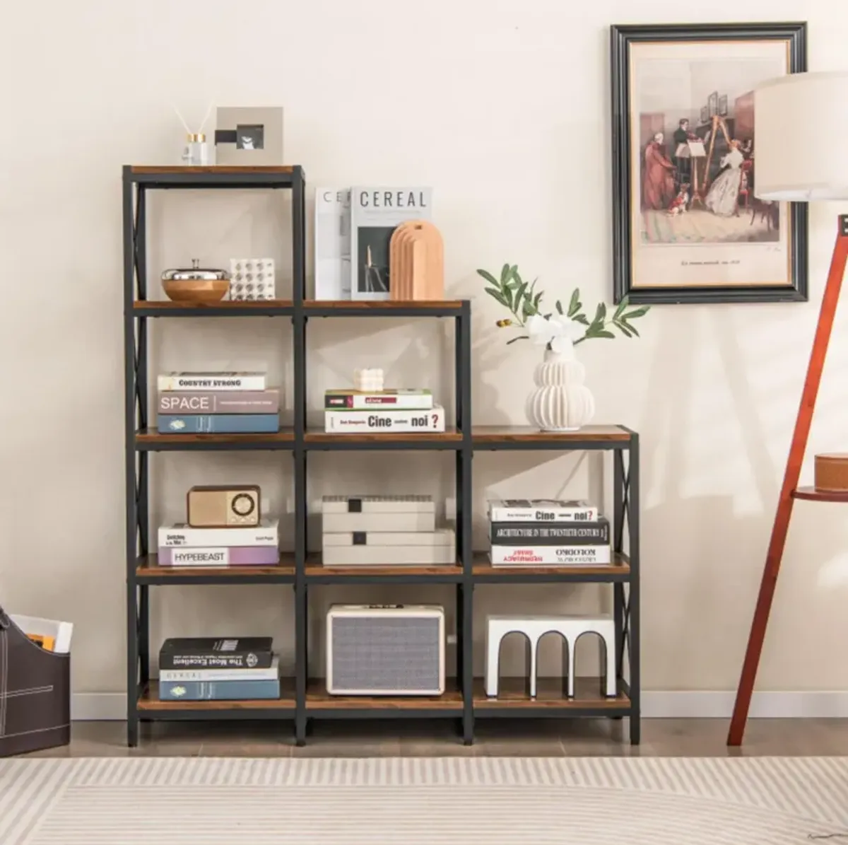 Hivvago 9 Cubes Bookcase with Carbon Steel Frame for Home Office