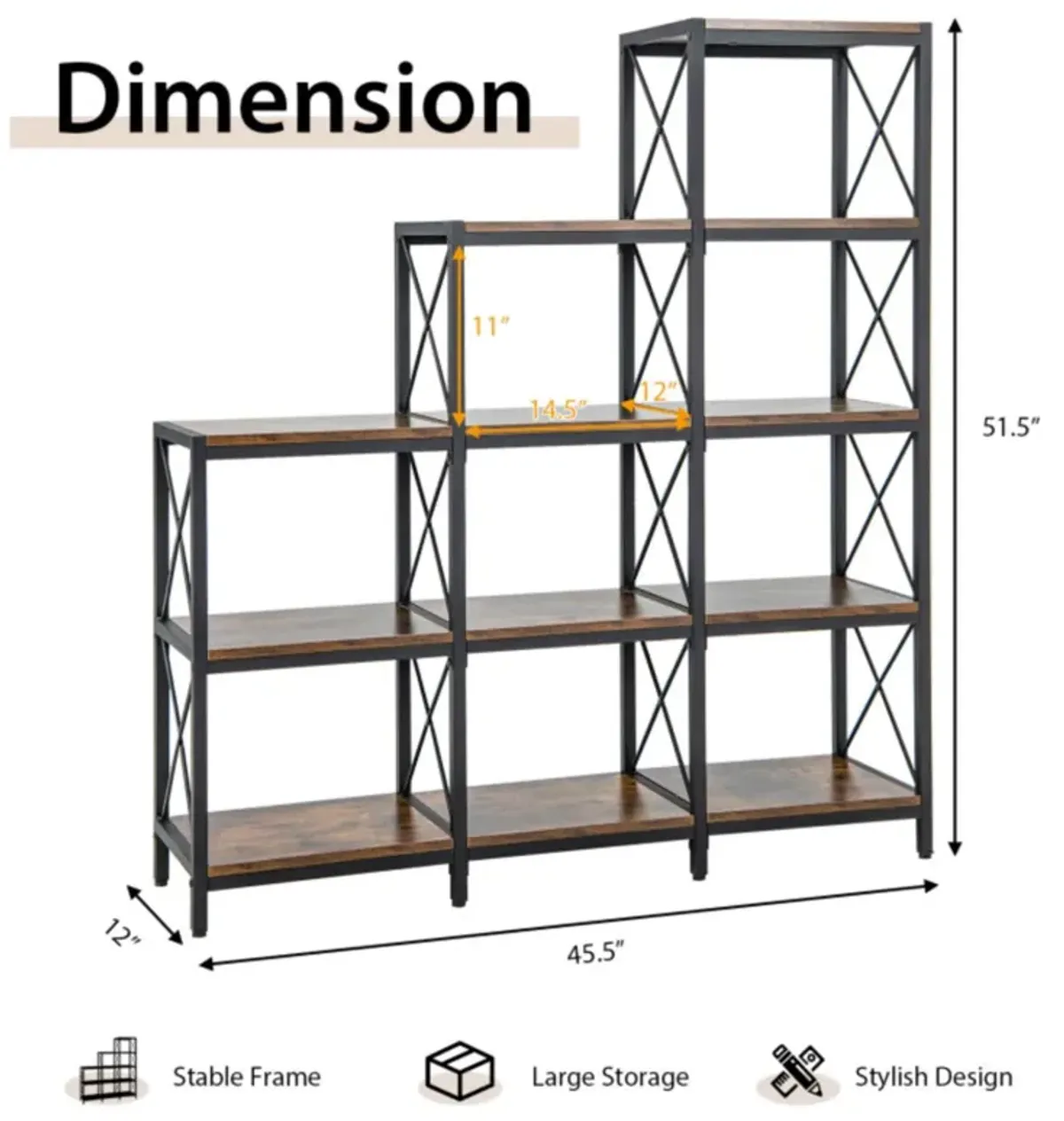 Hivvago 9 Cubes Bookcase with Carbon Steel Frame for Home Office