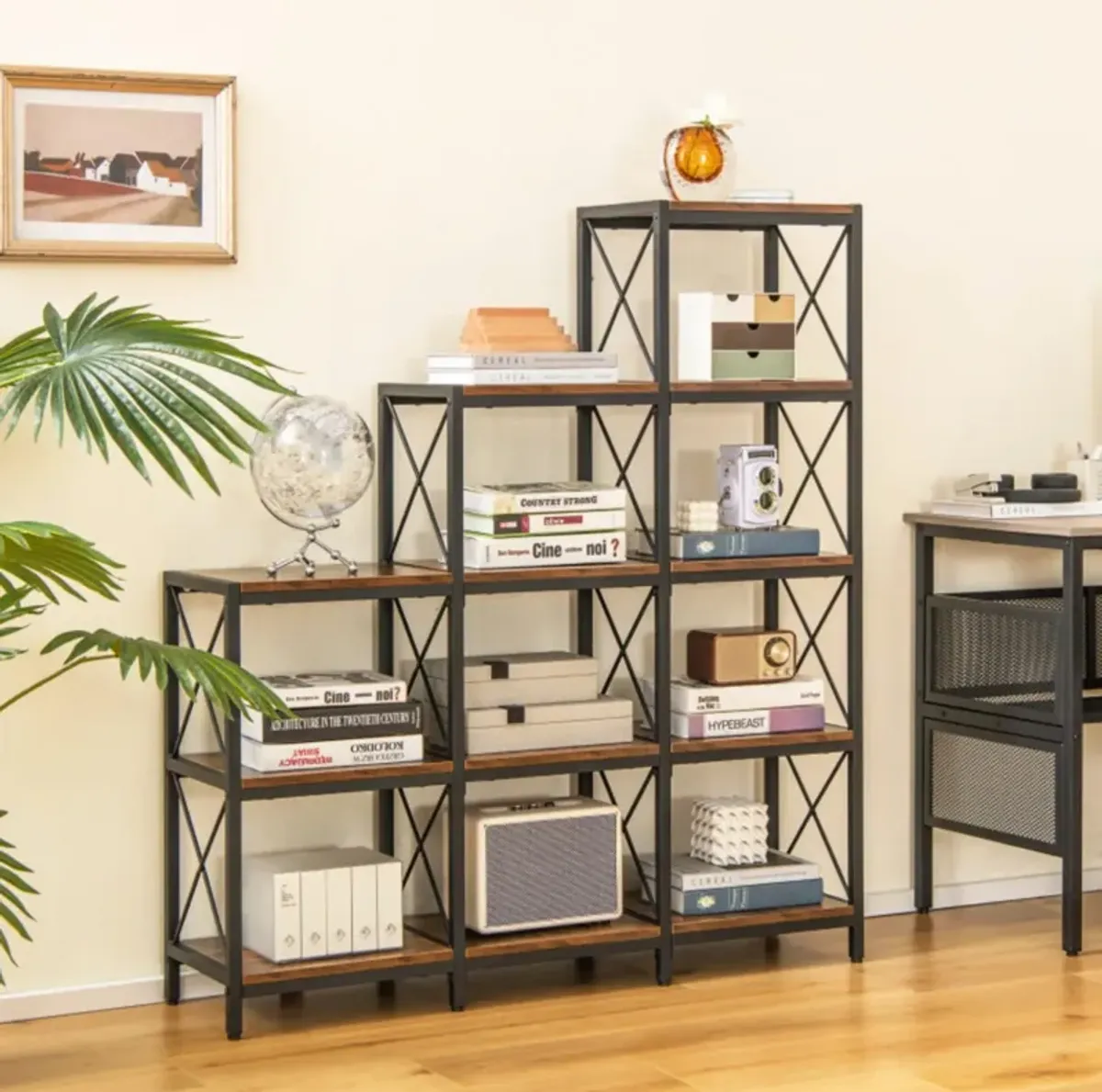 Hivvago 9 Cubes Bookcase with Carbon Steel Frame for Home Office