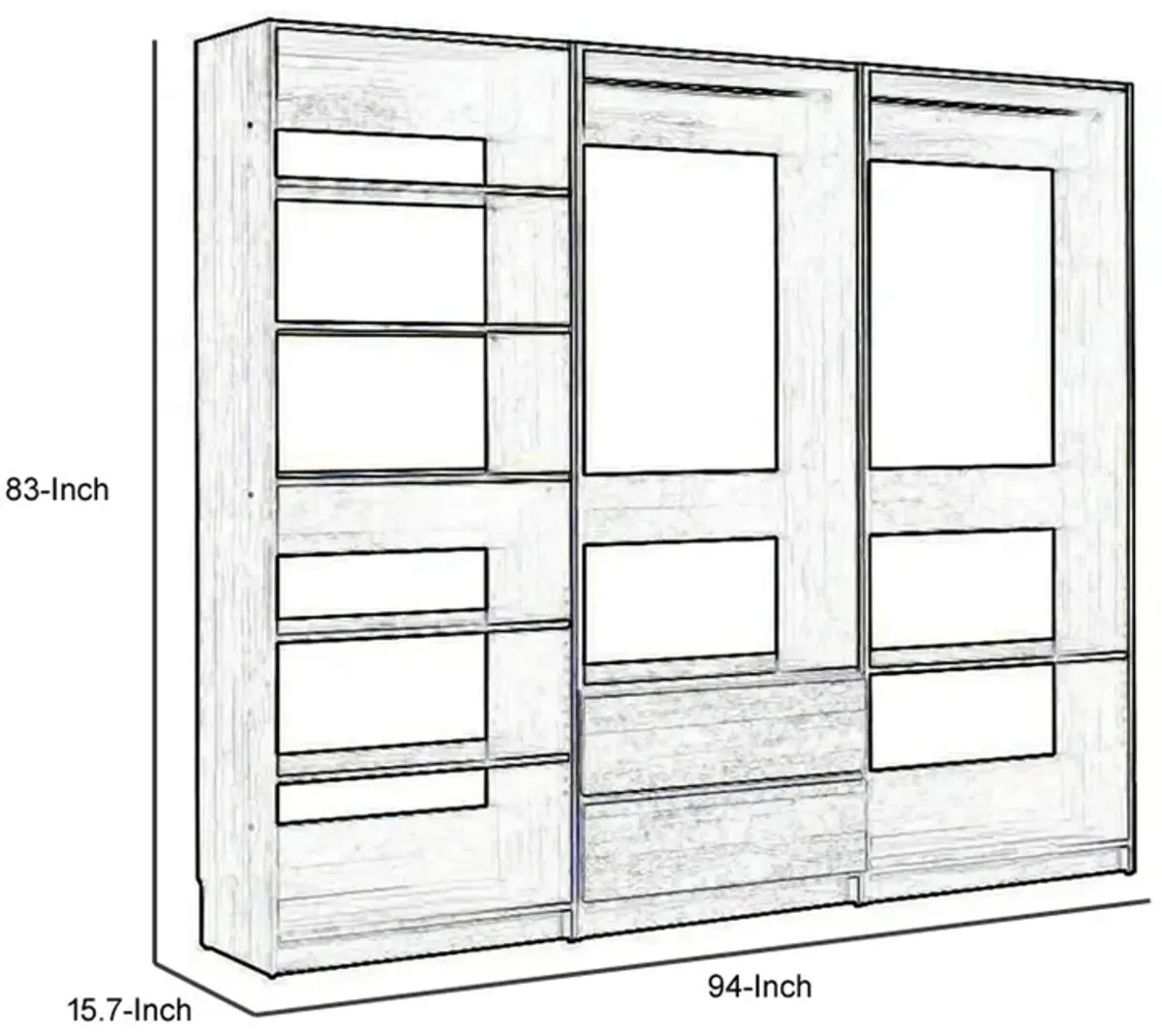 Dee Modular Closet System, 2 Clothing Racks, 6 Shelves, Dark Gray Wood - Benzara