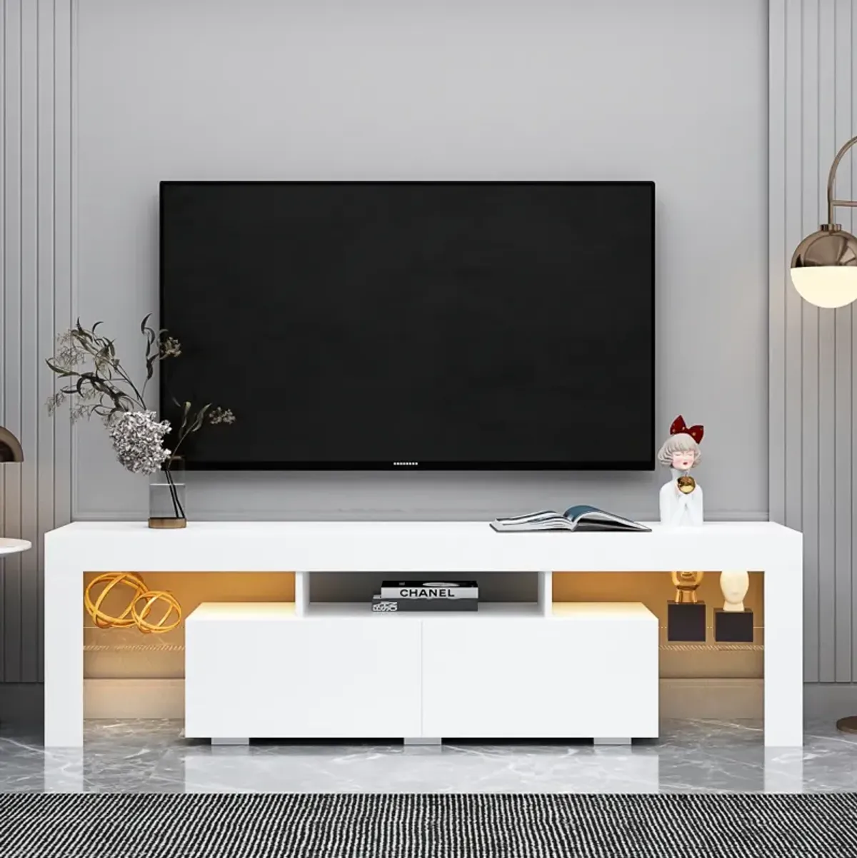 Modern TV Stand, 20S LED TV Stand with Remote Control Lights