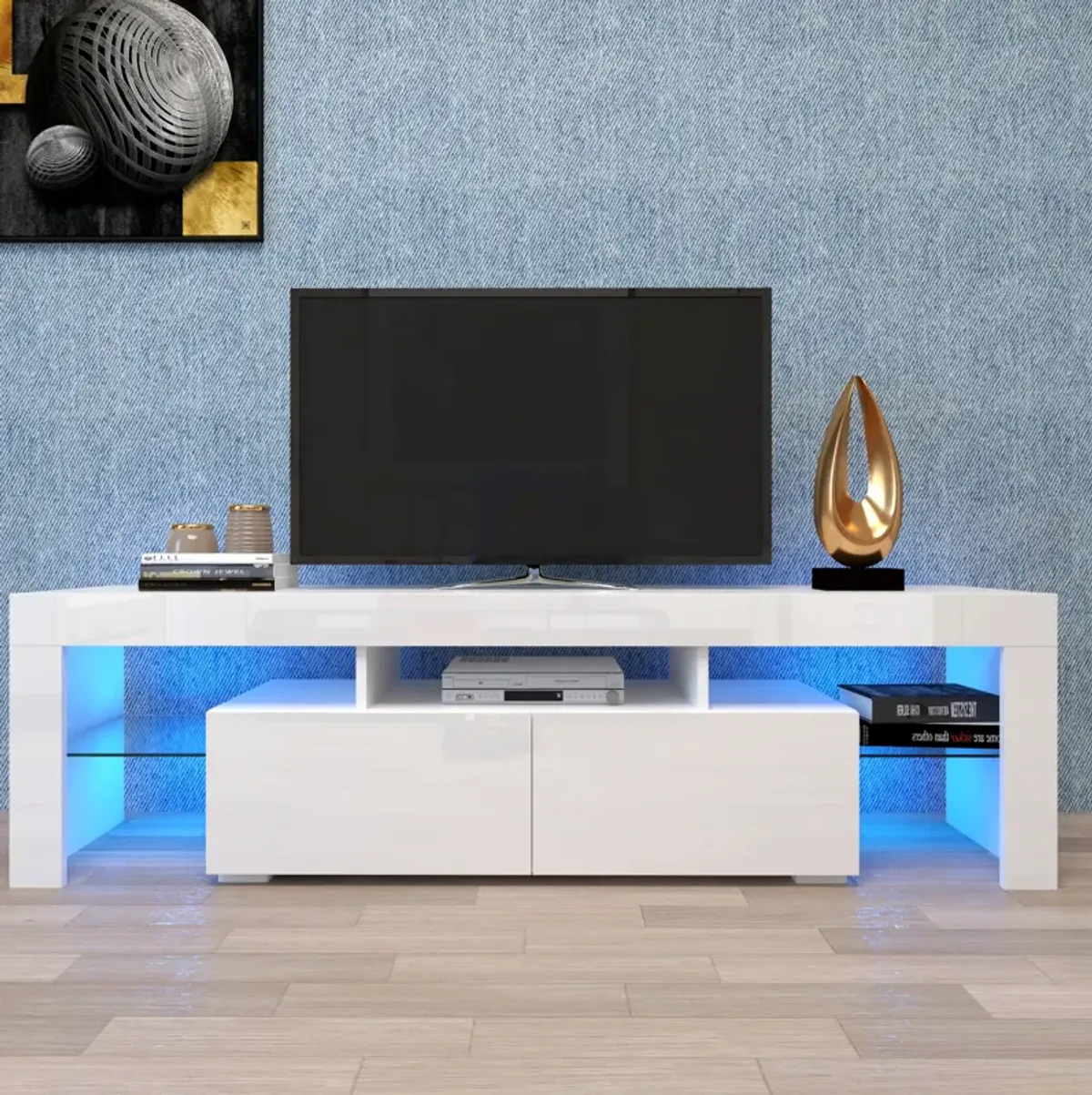 Streamdale Modern TV Stand, 20S LED TV Stand with Remote Control Lights
