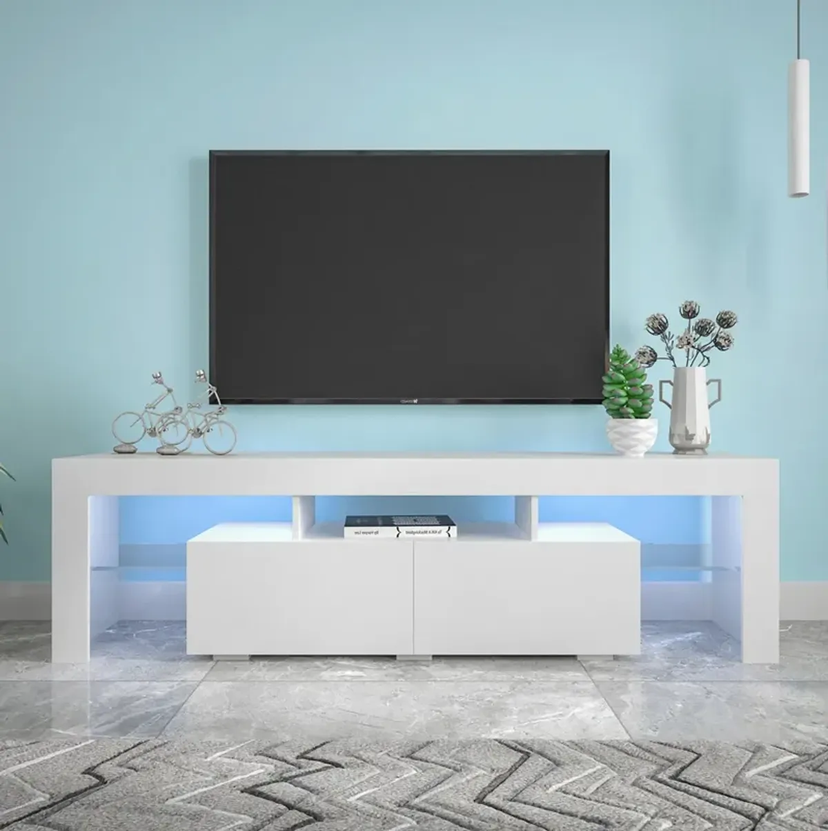 Streamdale Modern TV Stand, 20S LED TV Stand with Remote Control Lights