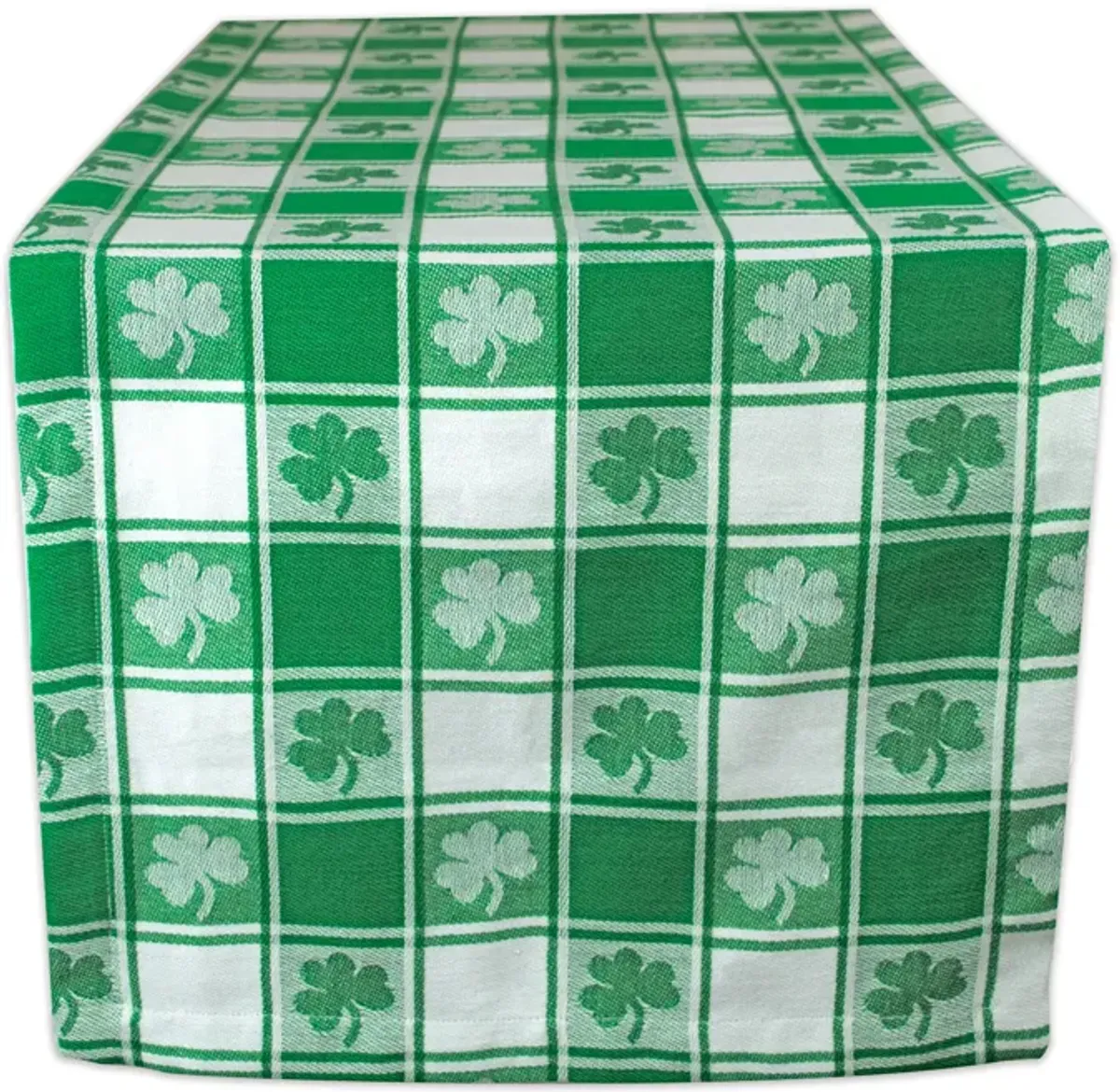 72" Green and White Shamrock Checkered Rectangular Table Runner