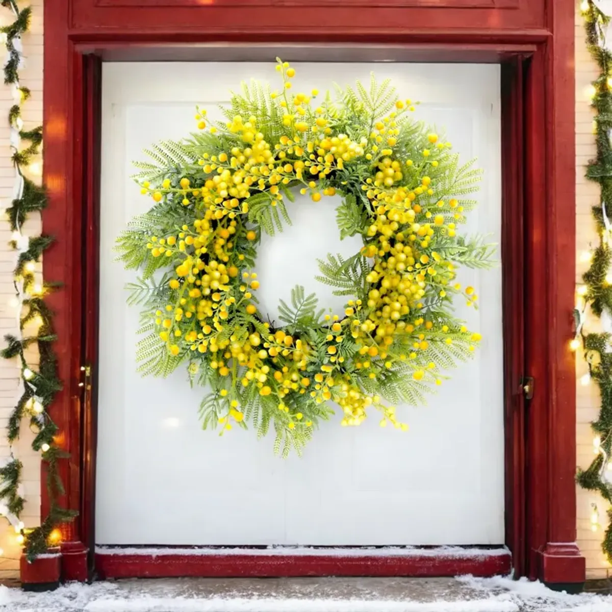 Fern and Mimosa Wreath for Fresh Spring or Rustic Home Décor