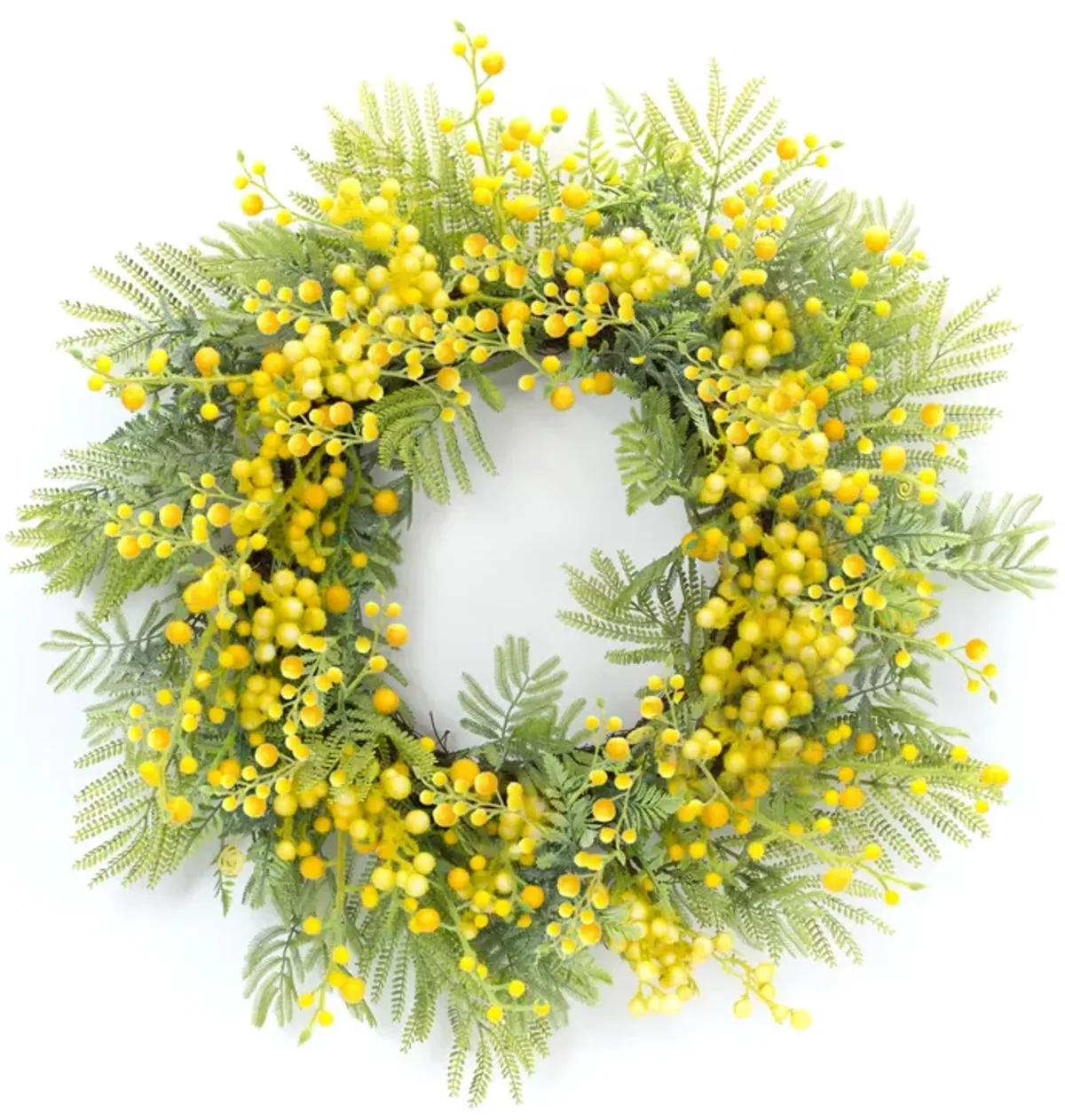 Fern and Mimosa Wreath for Fresh Spring or Rustic Home Décor