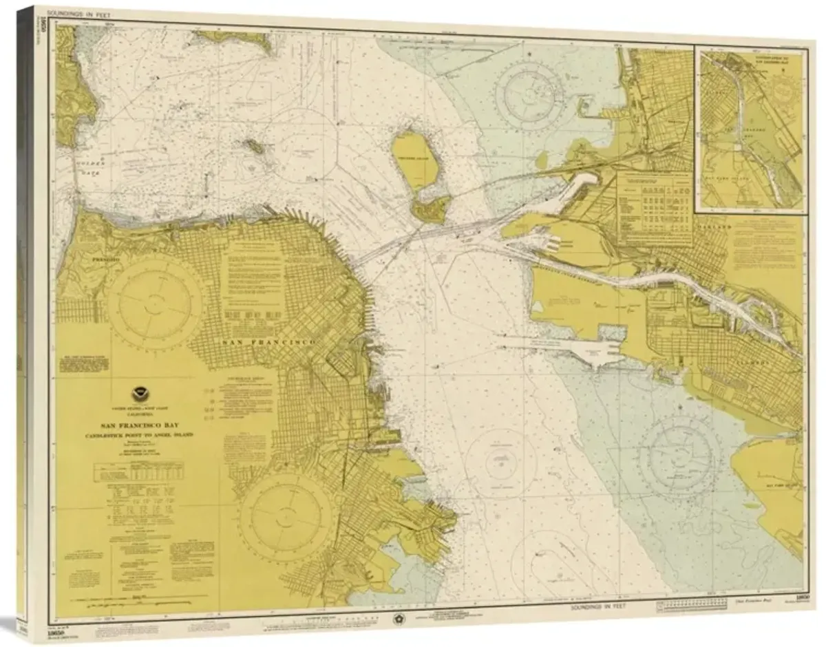 Nautical Chart - San Francisco Bay ca. 1975 - Sepia Tinted-Canvas Art-40x31.2