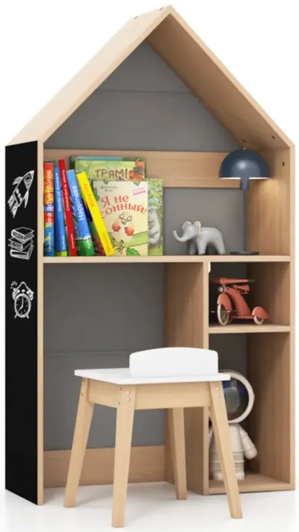 Hivvago 2-in-1 Kids House-Shaped Table and Chair Set