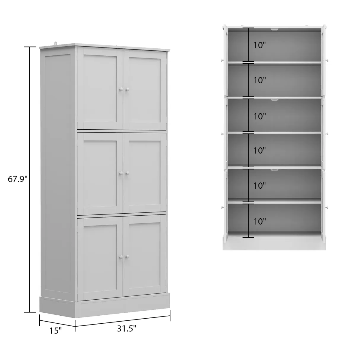 FUFU&GAGA Modern White Bookcase with Double Doors - 67.9" H x 31.5" W  x 15" D , 5 Shelves,White