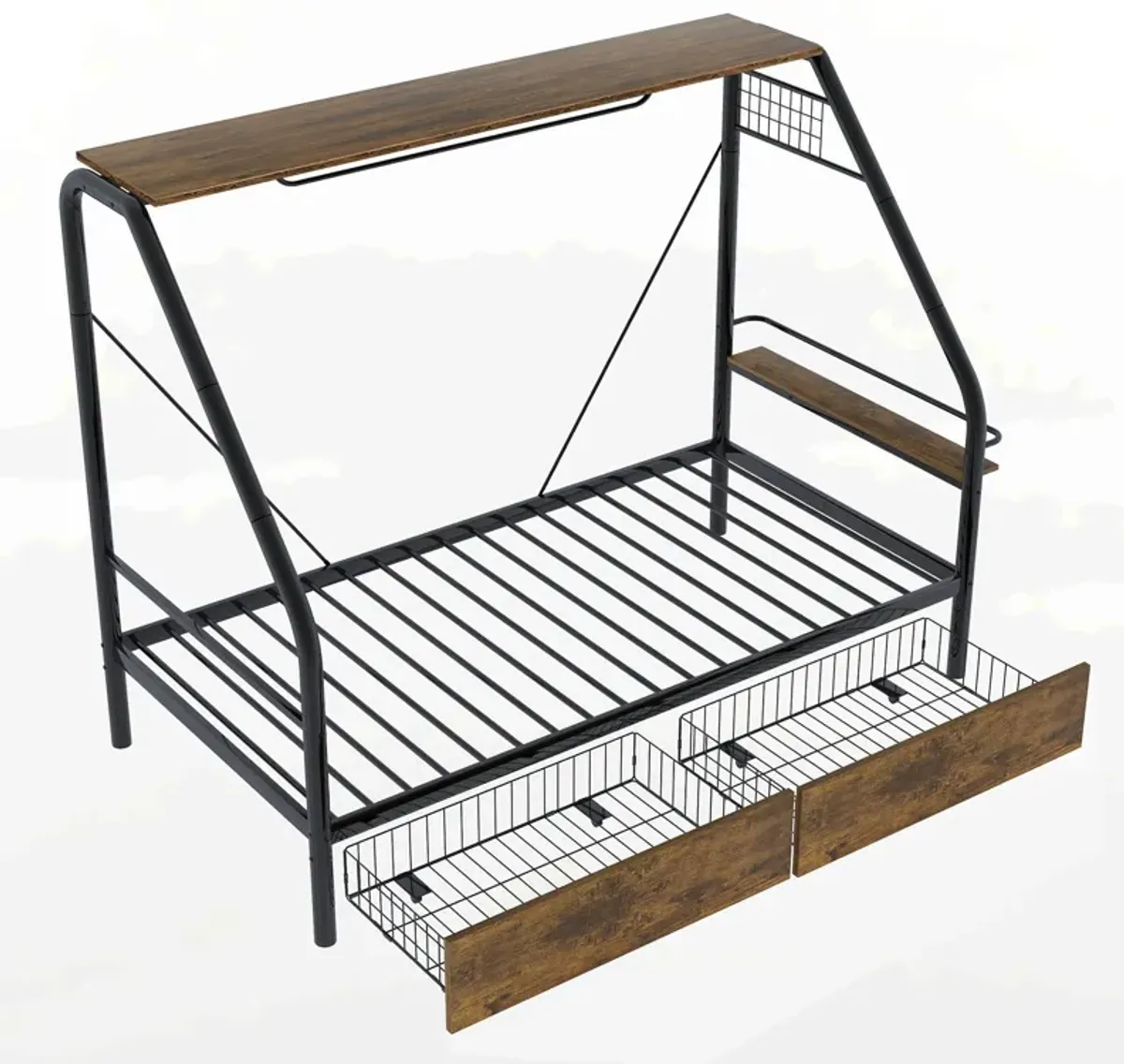 Merax Metal Frame Loft Bed with Clothes Rack