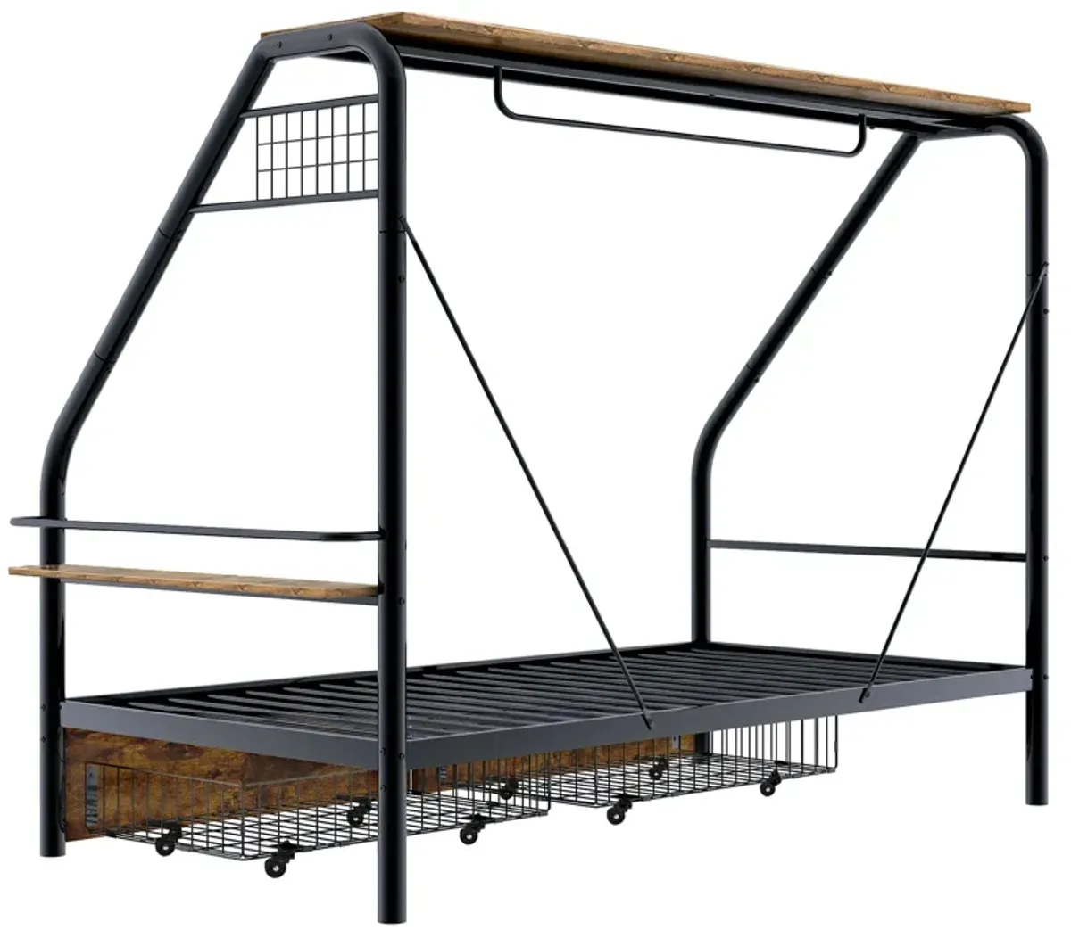 Merax Metal Frame Loft Bed with Clothes Rack