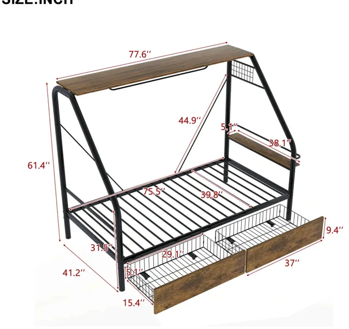 Merax Metal Frame Loft Bed with Clothes Rack