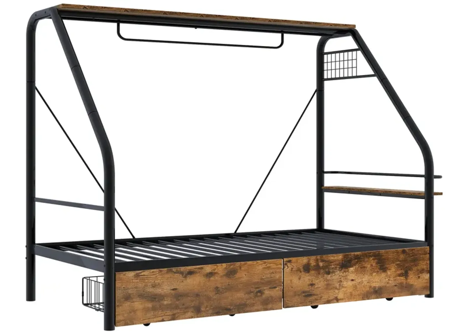 Merax Metal Frame Loft Bed with Clothes Rack