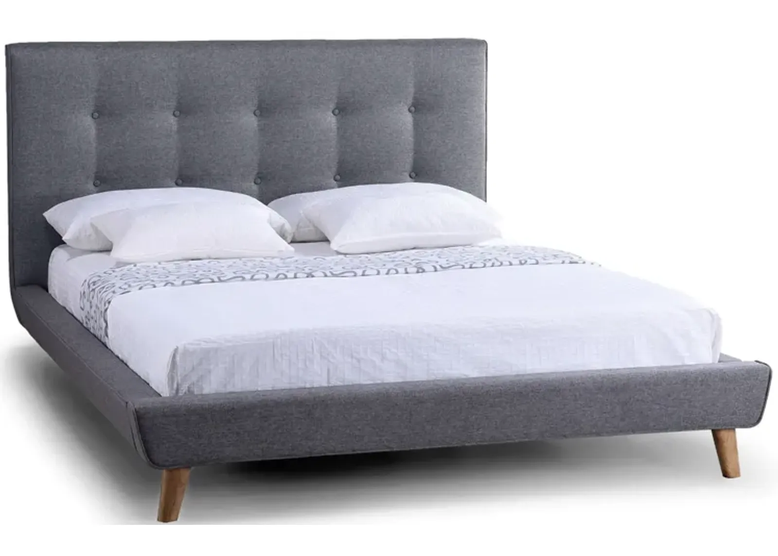 Hivvago Full Modern Grey Linen Upholstered Platform Bed with Button Tufted Headboard