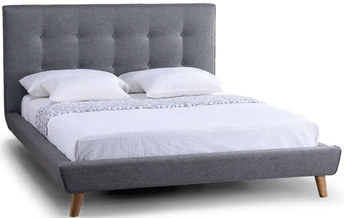 Hivvago Full Modern Grey Linen Upholstered Platform Bed with Button Tufted Headboard