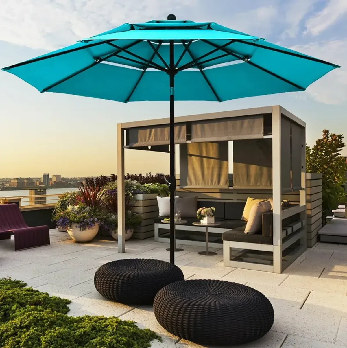 10ft 3 Tier Patio Umbrella Aluminum Sunshade Shelter Double Vented without Base