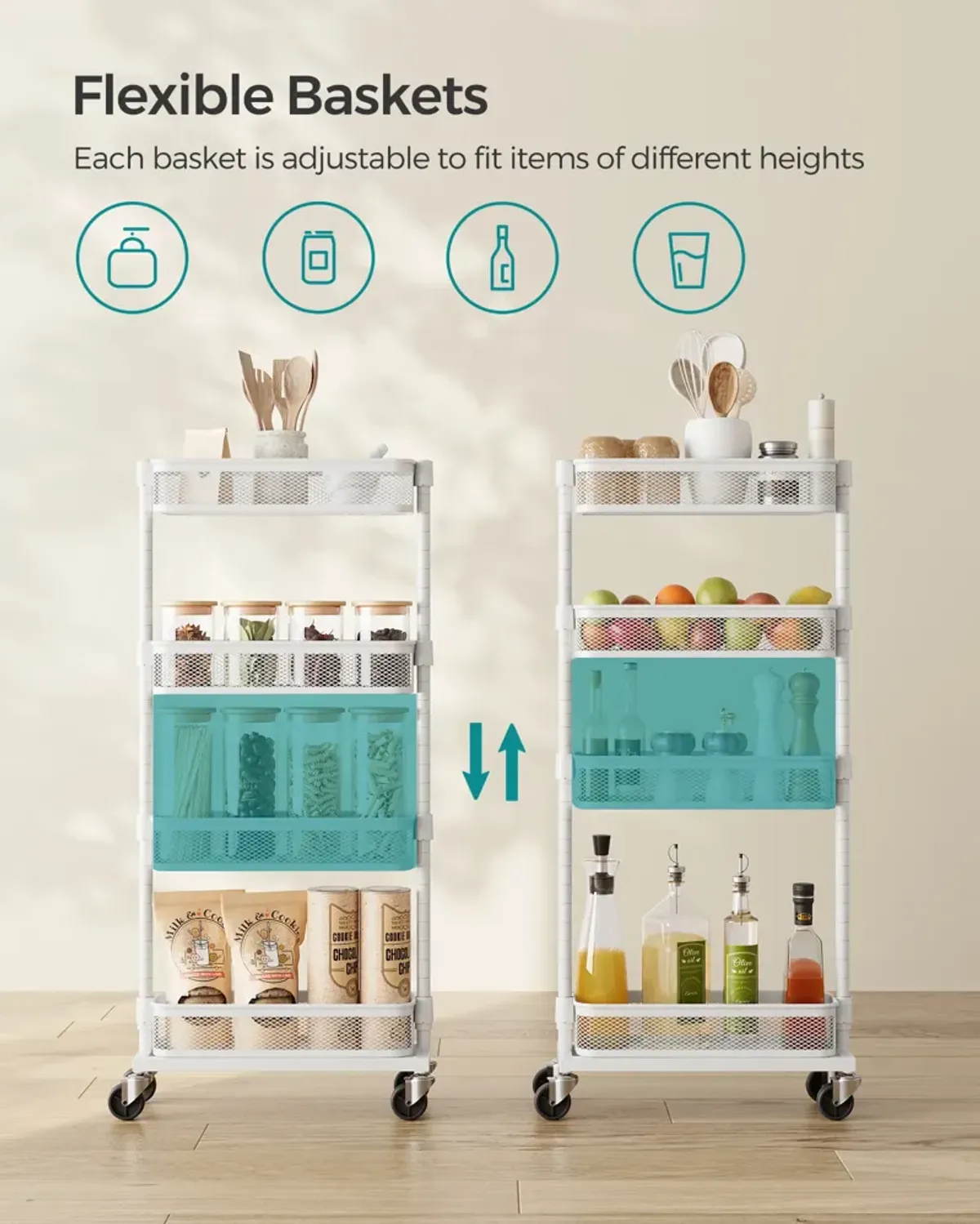 4-Tier Slim Storage Cart - Slide-Out Trolley for Small Spaces, Bathroom, and Kitchen