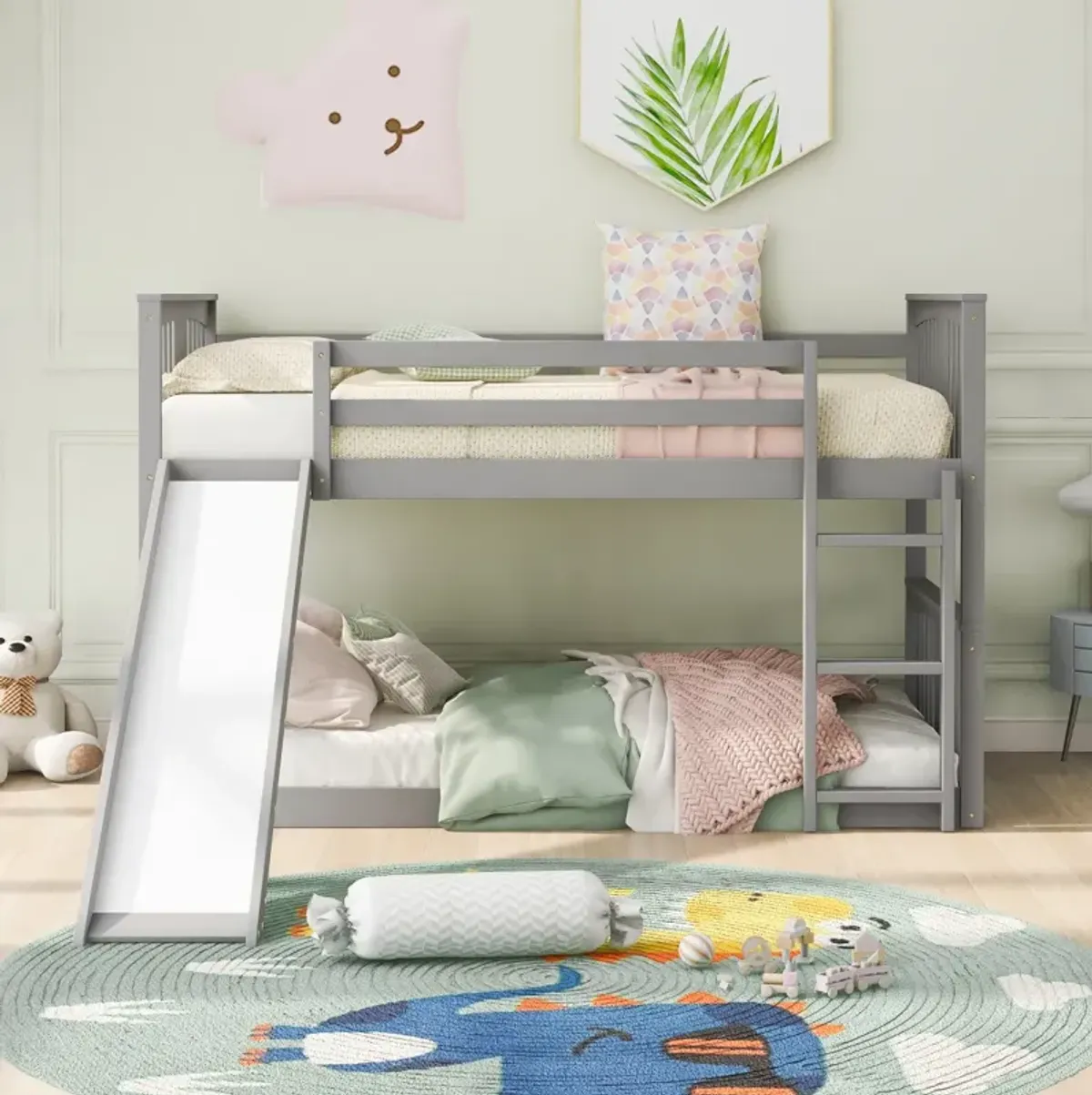 Twin Over Twin Bunk Bed With Slide And Ladder