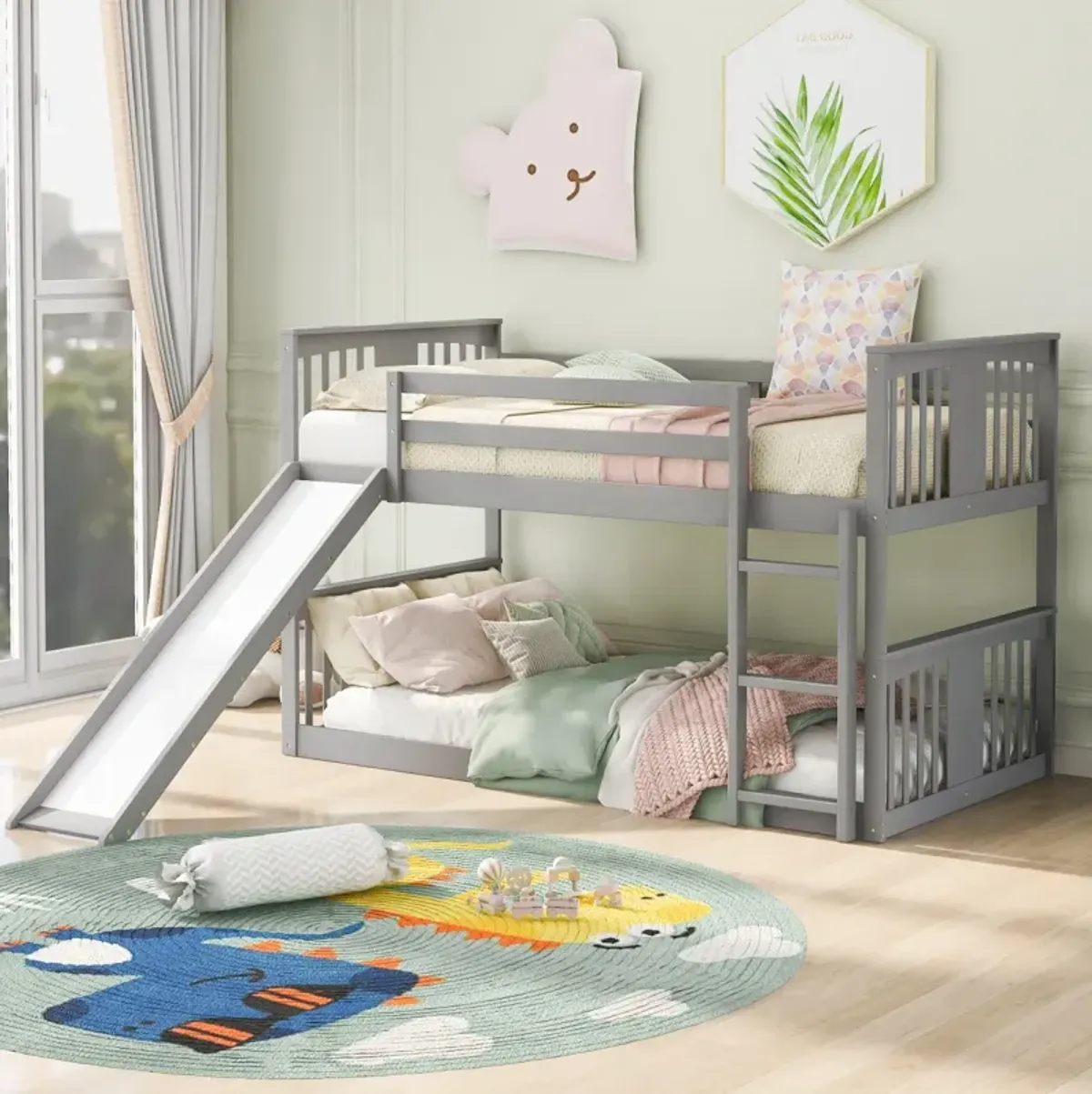 Twin Over Twin Bunk Bed With Slide And Ladder