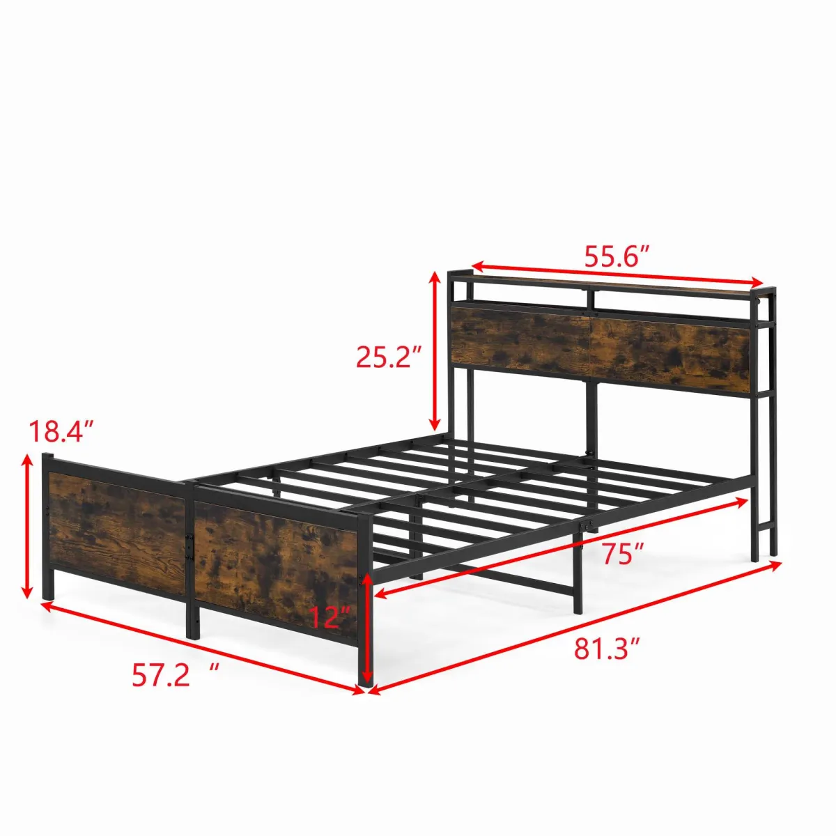 Black Iron Frame Platform Bed with a USB Charging Port