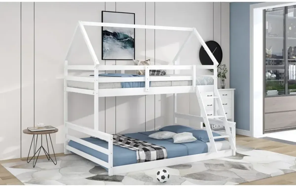 Twin Over Full House Bunk Bed with Built-in Ladder