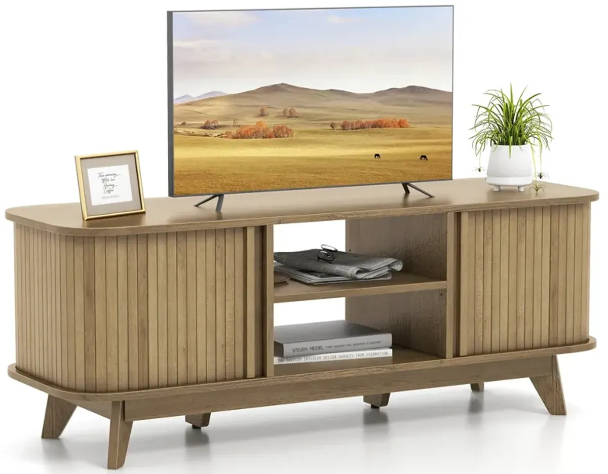 TV Stand for 55-Inch TV Media Console Table with Dual Sliding Doors-Oak