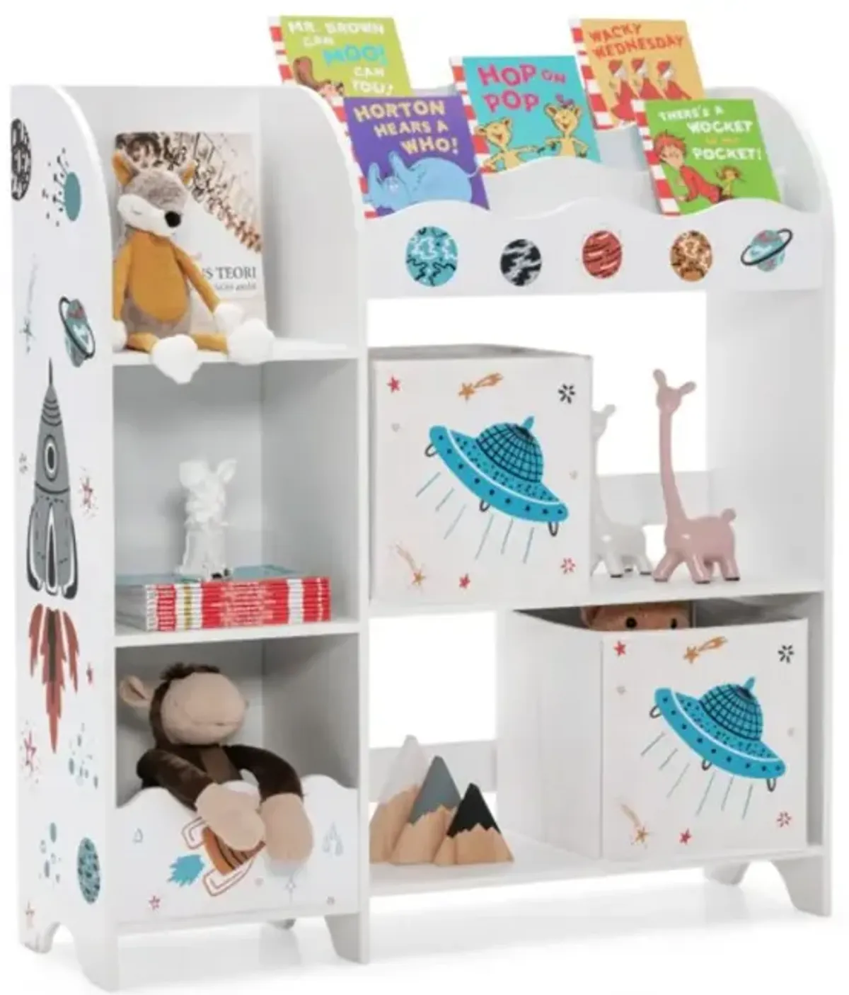 Hivvago Kids Toy and Book Organizer Children Wooden Storage Cabinet with Storage Bins