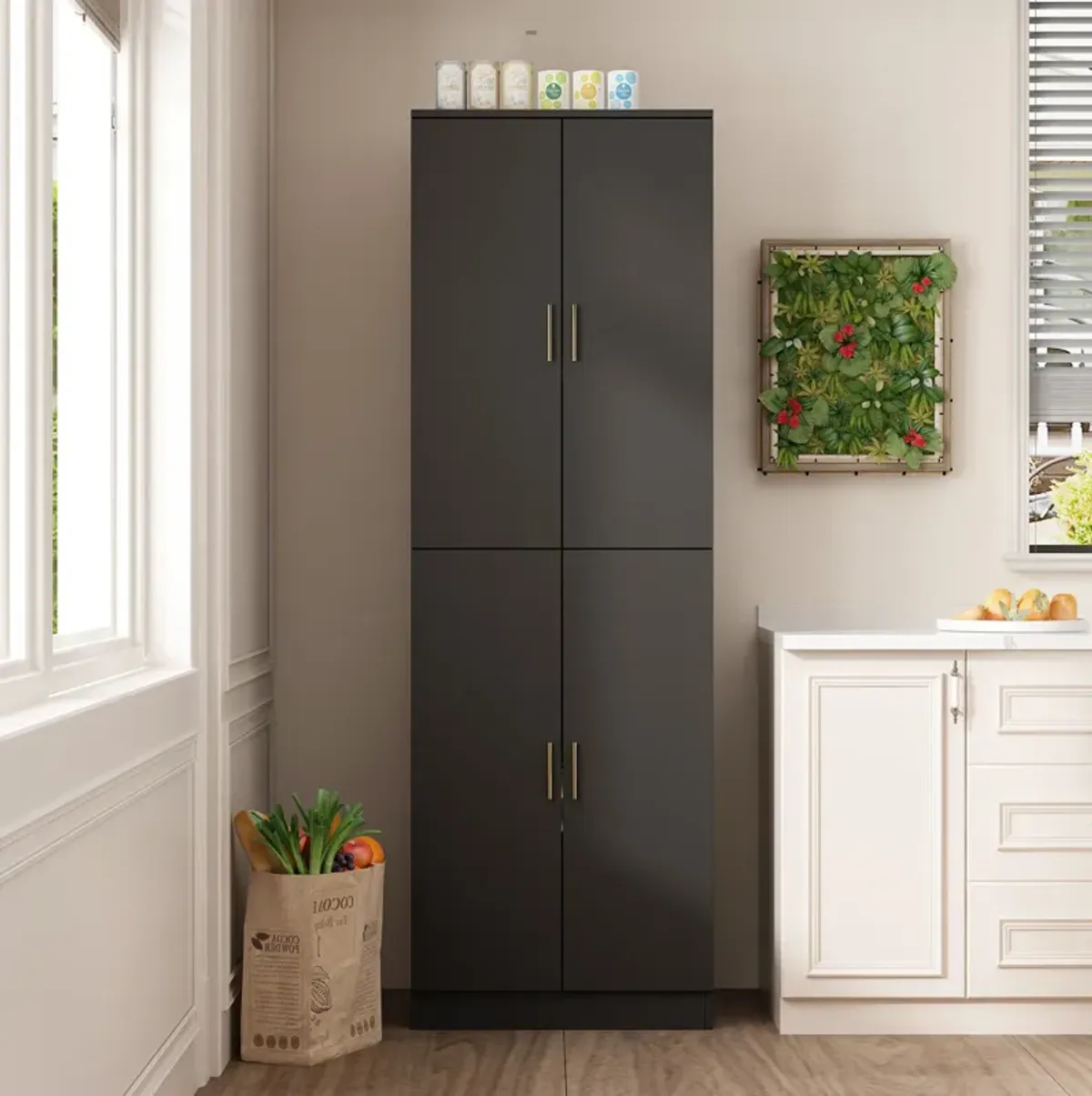 Multifunctional 4-Door Cabinet With White Finish