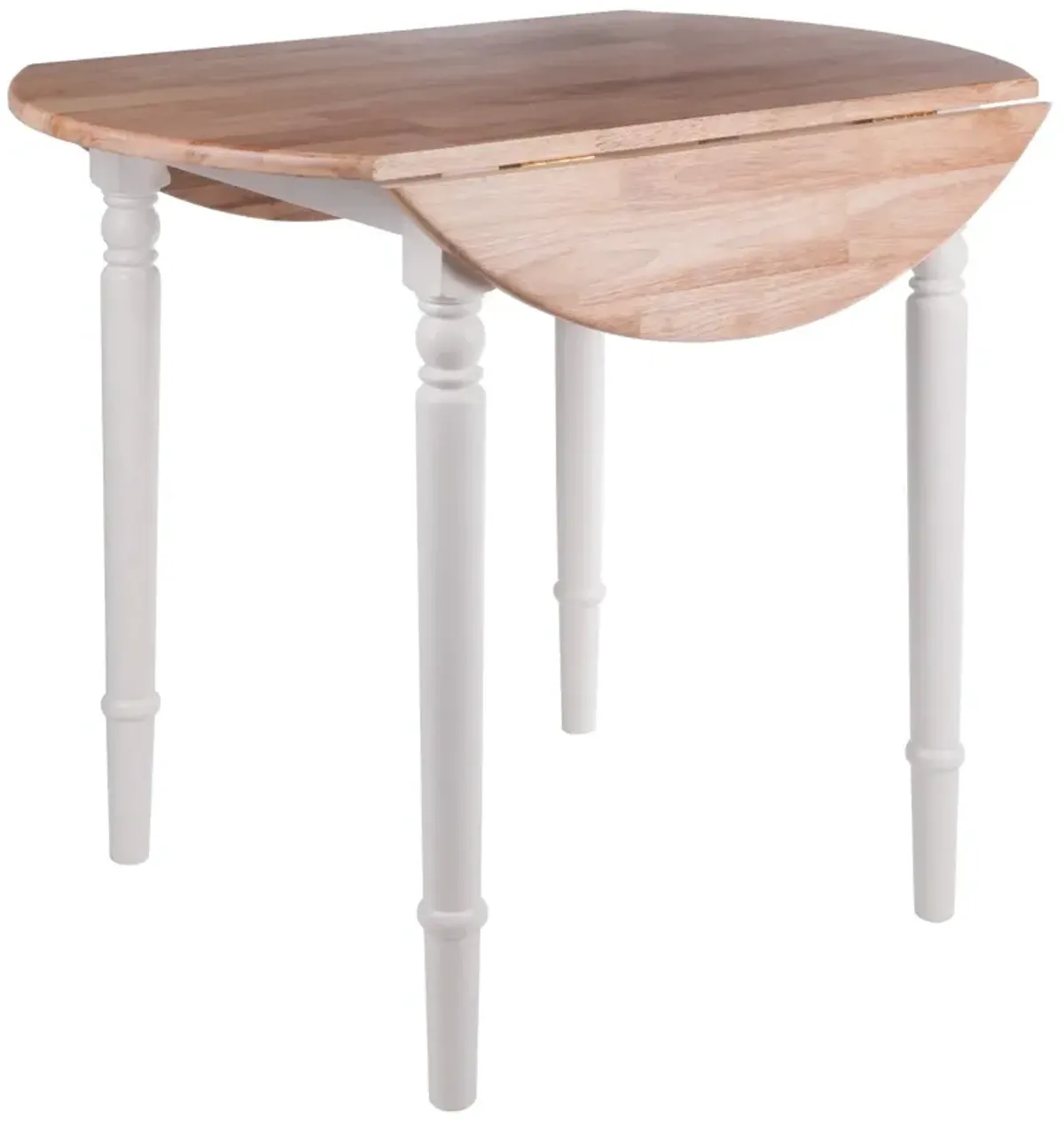 Ergode Wood Sorella Round Drop Leaf Table - Classic Modern Farmhouse Design - Adjustable Size - Solid Wood Construction - Includes Assembly Hardware - Natural Wood with White Base - 36" Round - 4 Seater Capacity