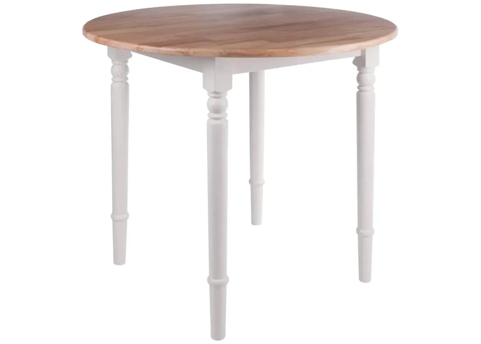 Ergode Wood Sorella Round Drop Leaf Table - Classic Modern Farmhouse Design - Adjustable Size - Solid Wood Construction - Includes Assembly Hardware - Natural Wood with White Base - 36" Round - 4 Seater Capacity