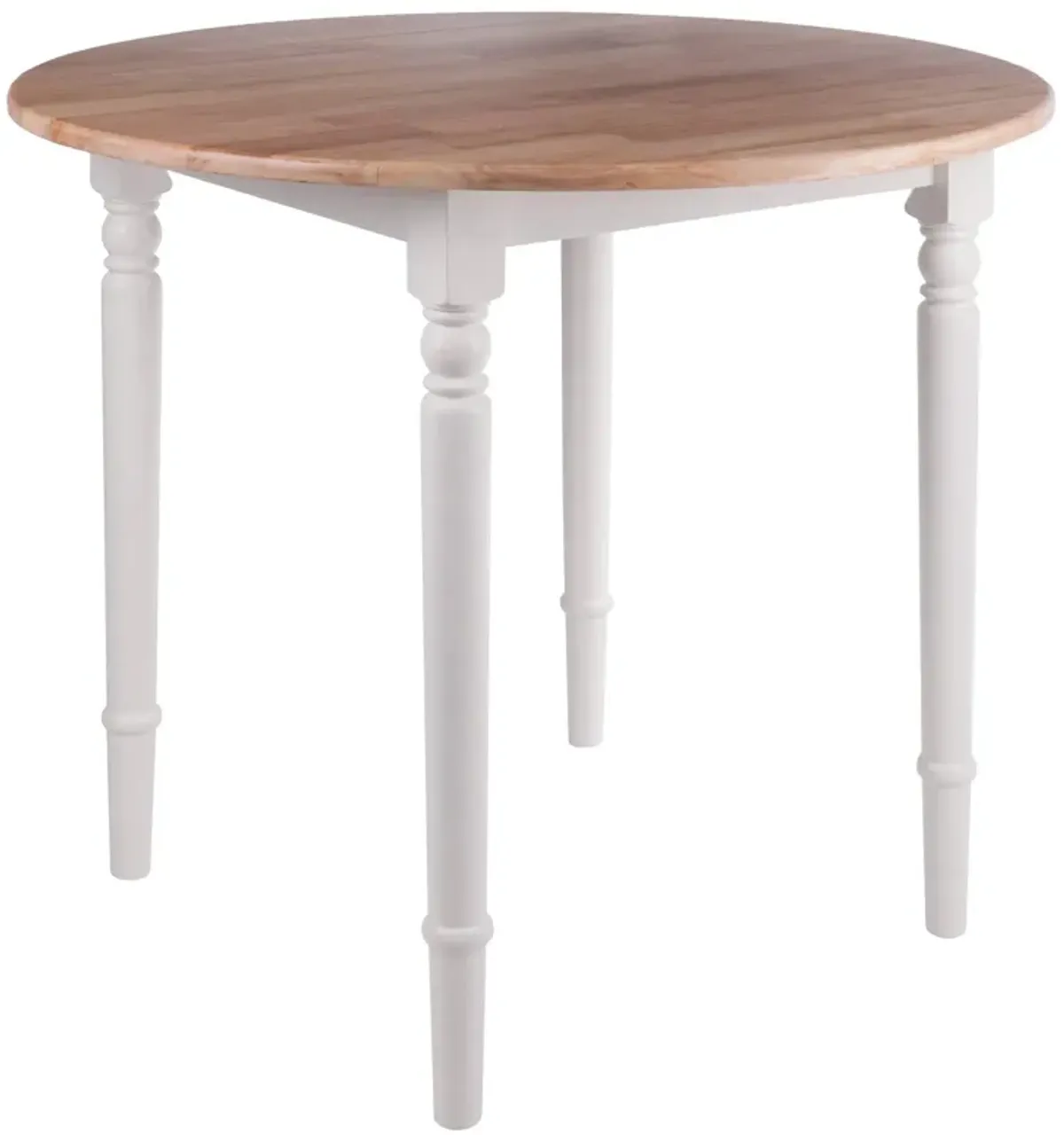 Ergode Wood Sorella Round Drop Leaf Table - Classic Modern Farmhouse Design - Adjustable Size - Solid Wood Construction - Includes Assembly Hardware - Natural Wood with White Base - 36" Round - 4 Seater Capacity