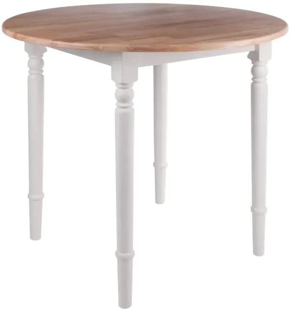 Ergode Wood Sorella Round Drop Leaf Table - Classic Modern Farmhouse Design - Adjustable Size - Solid Wood Construction - Includes Assembly Hardware - Natural Wood with White Base - 36" Round - 4 Seater Capacity