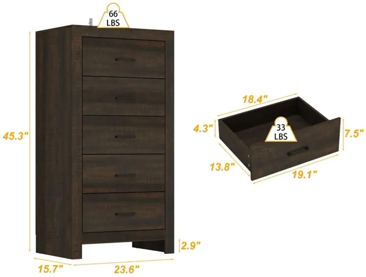 FUFU&GAGA 5-Drawer Chest for Bedroom Storage, (23.6" W x 15.7" D x 45.3" H), Brown